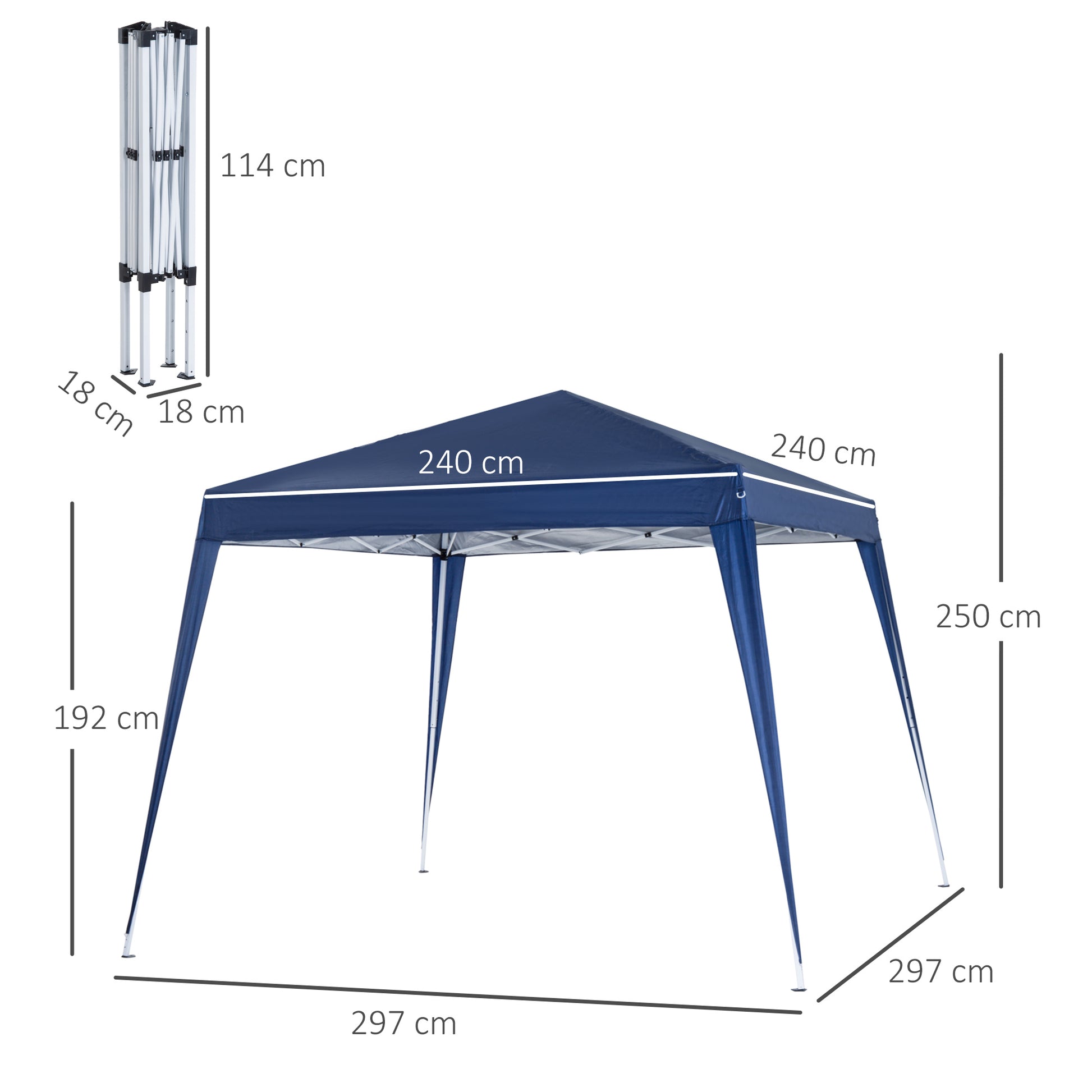 Outsunny Carpa Plegable 2,4x2,4m Cenador de Jardín Impermeable Diseño Pop Up de Acero y Cubierta de Tela Oxford Gazebo para Exterior Azul