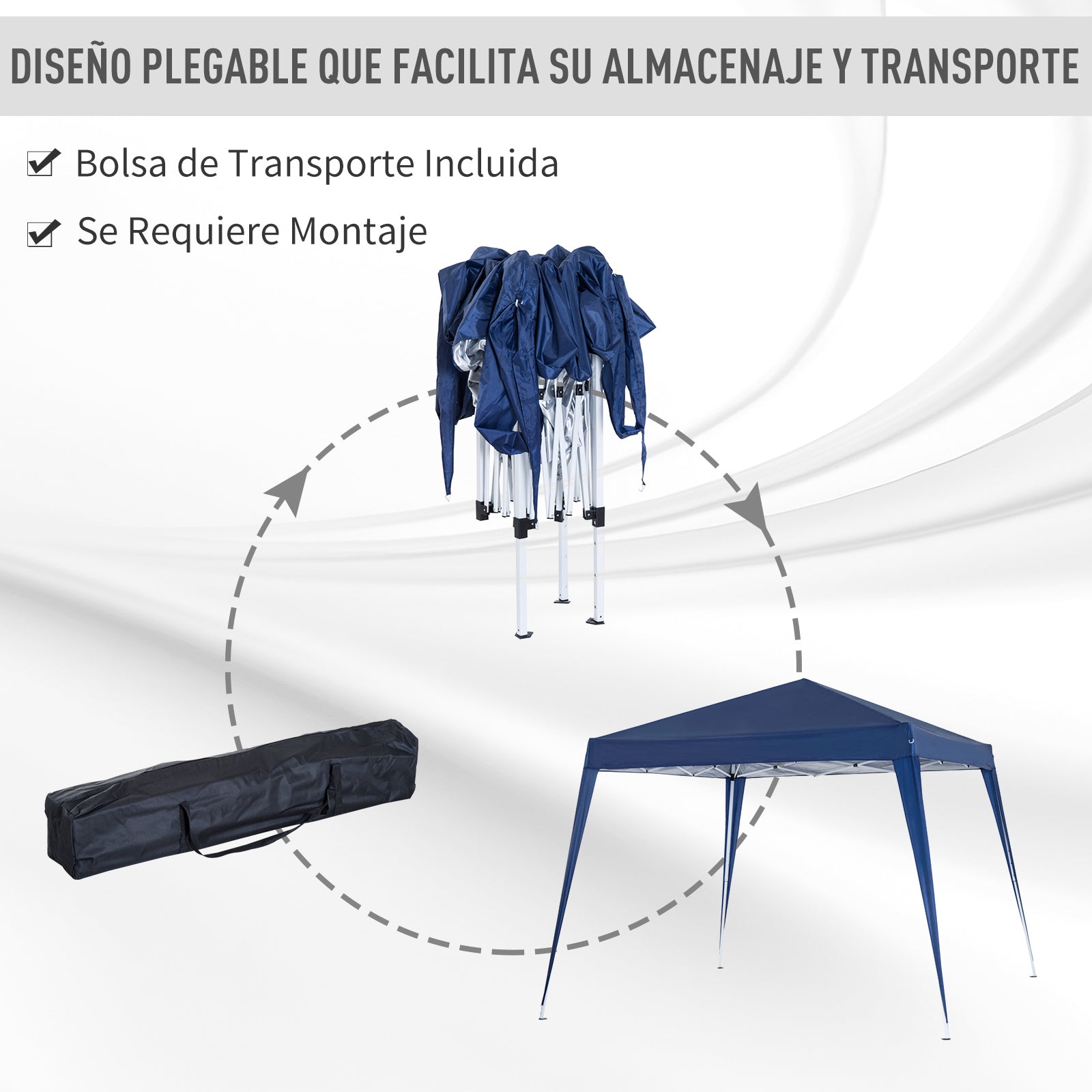 Outsunny Carpa Plegable 2,4x2,4m Cenador de Jardín Impermeable Diseño Pop Up de Acero y Cubierta de Tela Oxford Gazebo para Exterior Azul