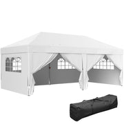 Outsunny Carpa Plegable Gazebo 6x3 m Cenador Plegable con 6 Paredes Laterales Impermeable Anti-UV y Bolsa de Transporte Pabellón de Jardín para Camping Fiestas Blanco
