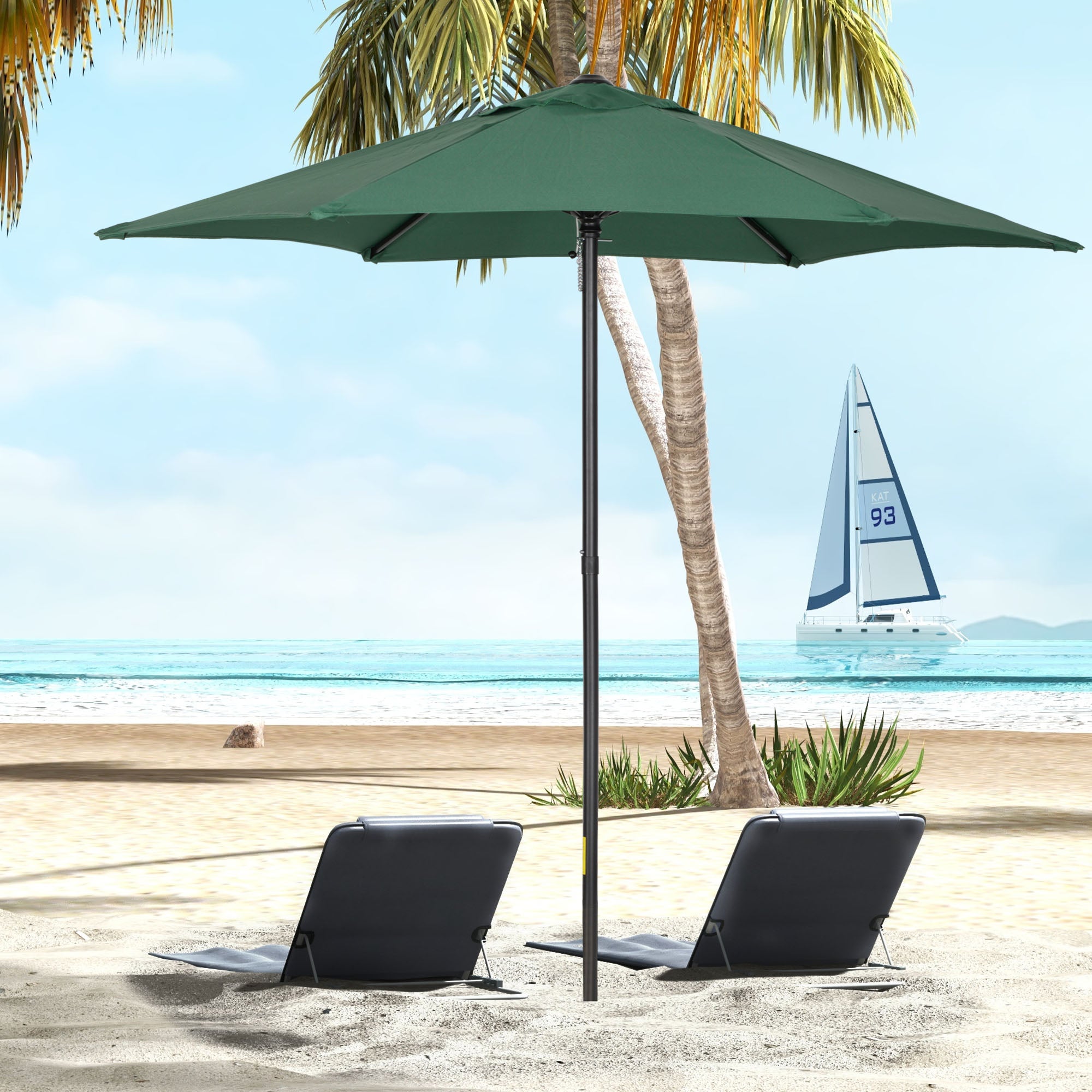 Outsunny Sombrilla de Terraza Exterior Ø2x2 m Parasol de Terraza Exterior con Techo de Ventilación y Poste Desmontable de Aluminio Sombrilla para Jardín Patio Verde