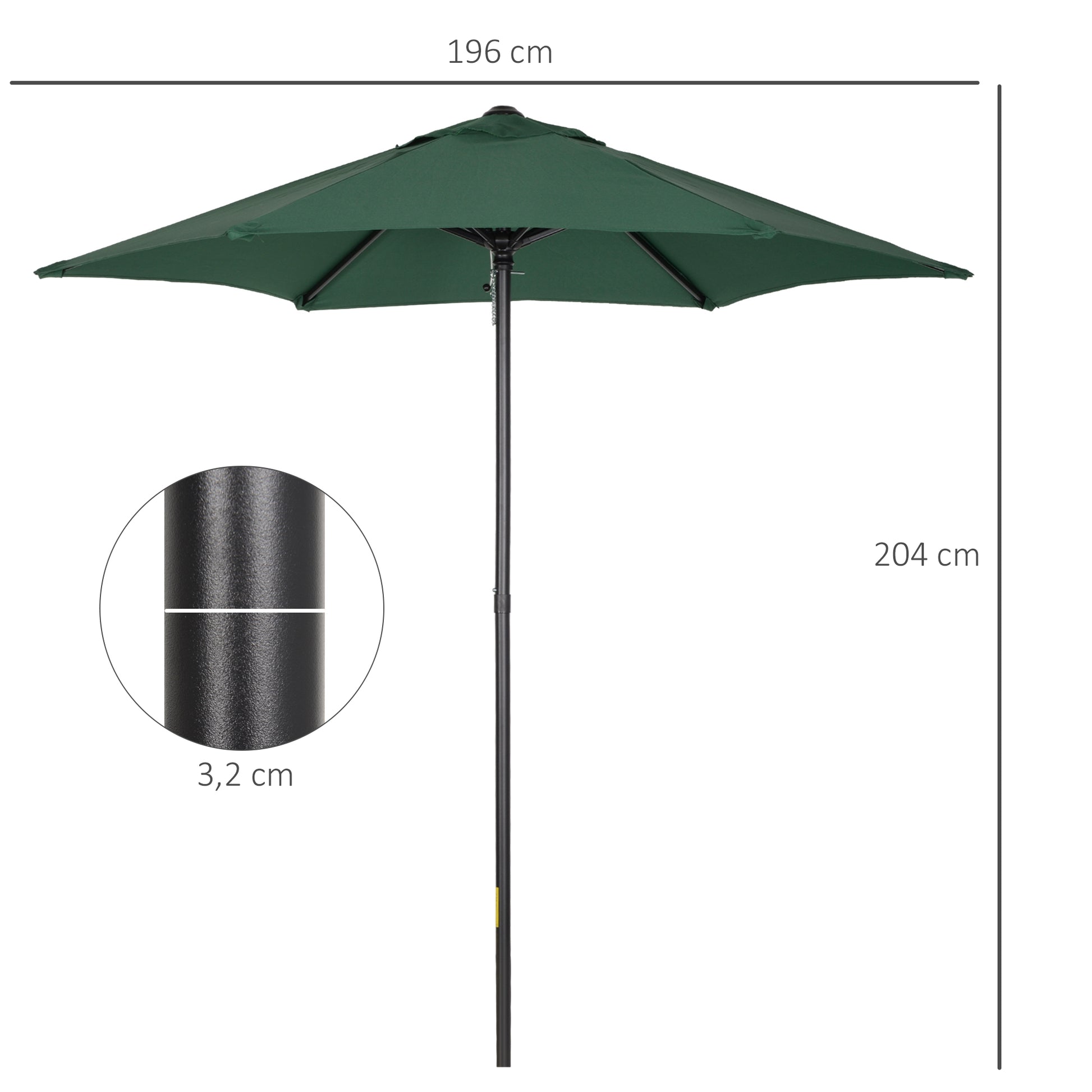Outsunny Sombrilla de Terraza Exterior Ø2x2 m Parasol de Terraza Exterior con Techo de Ventilación y Poste Desmontable de Aluminio Sombrilla para Jardín Patio Verde