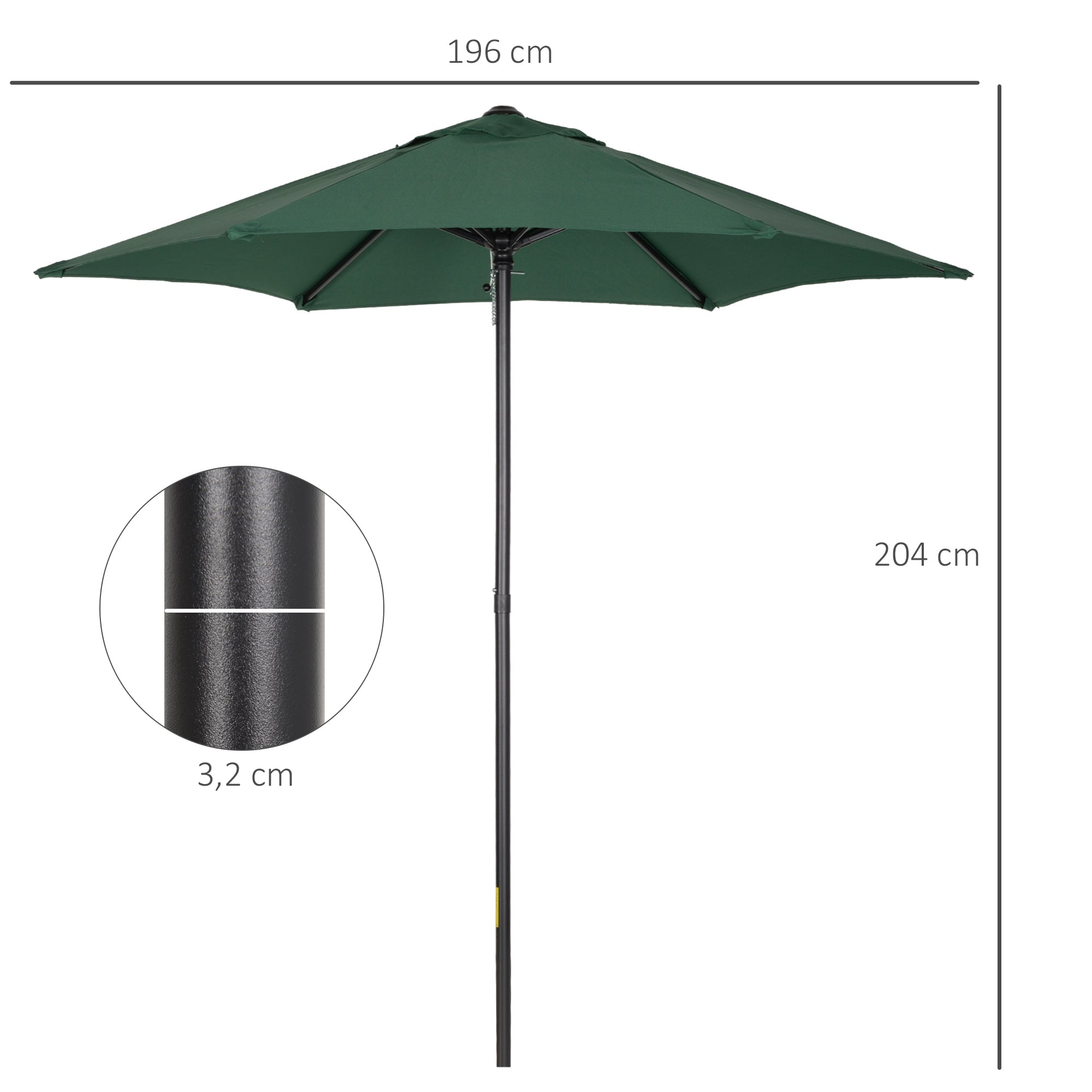 Outsunny Sombrilla de Terraza Exterior Ø2x2 m Parasol de Terraza Exterior con Techo de Ventilación y Poste Desmontable de Aluminio Sombrilla para Jardín Patio Verde