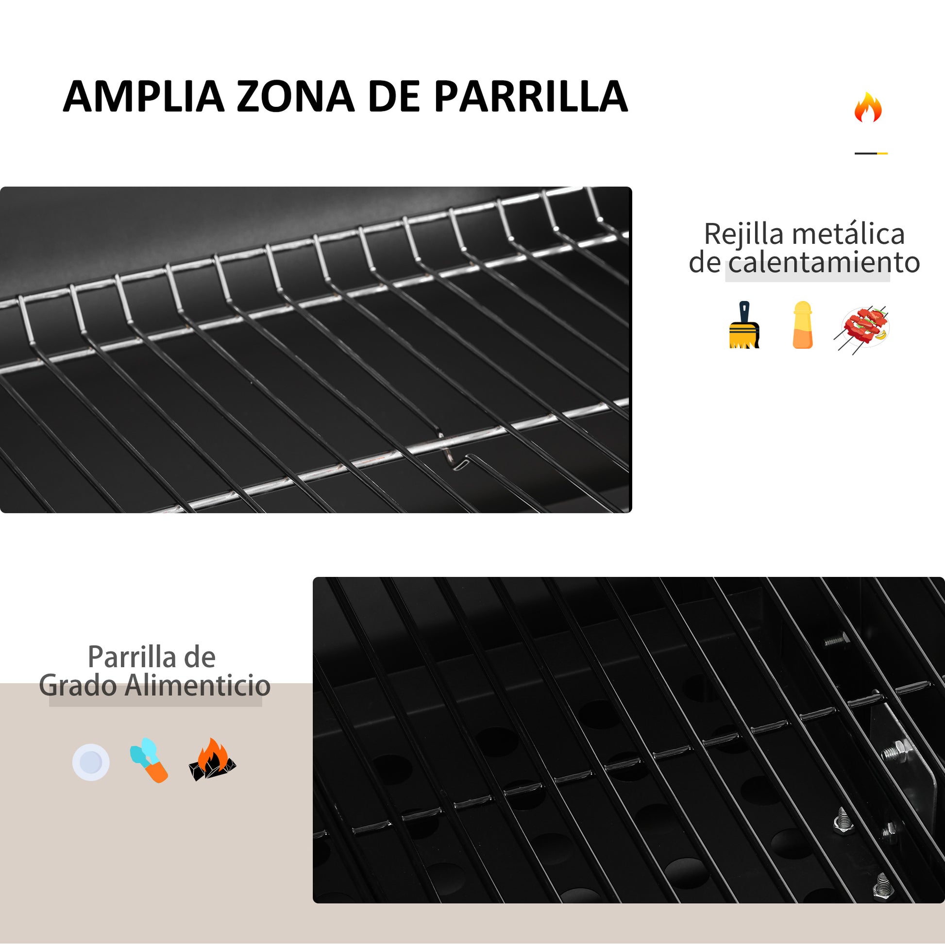 Outsunny Barbacoa de Carbón Vegetal con Ruedas Estantes Parilla Barril Carro de BBQ Picnic Acampada Smoker Ahumador de Carbón 115x56x108cm