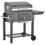 Outsunny Barbacoa de Carbón Vegetal con Ruedas Estantes Parilla Barril Carro de BBQ Picnic Acampada Smoker Ahumador de Carbón 115x56x108cm