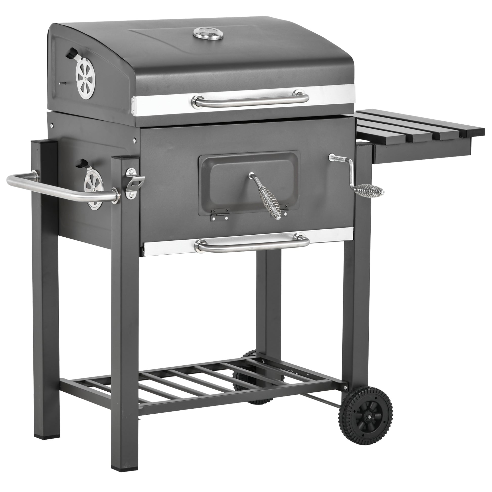 Outsunny Barbacoa de Carbón Vegetal con Ruedas Estantes Parilla Barril Carro de BBQ Picnic Acampada Smoker Ahumador de Carbón 115x56x108cm