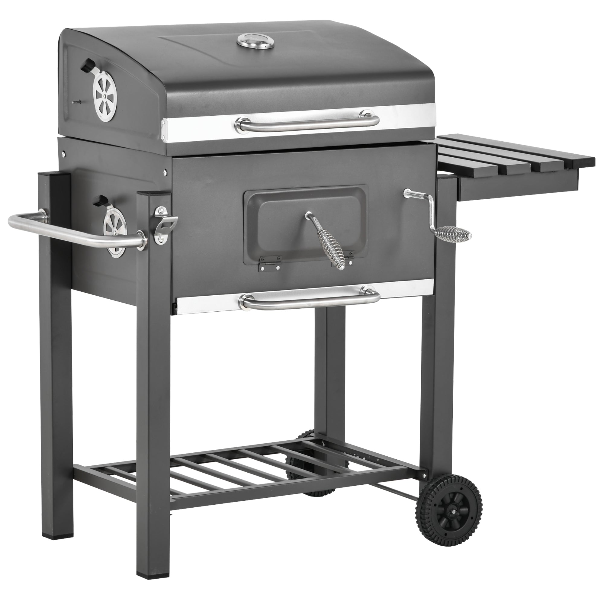 Outsunny Barbacoa de Carbón Vegetal con Ruedas Estantes Parilla Barril Carro de BBQ Picnic Acampada Smoker Ahumador de Carbón 115x56x108cm