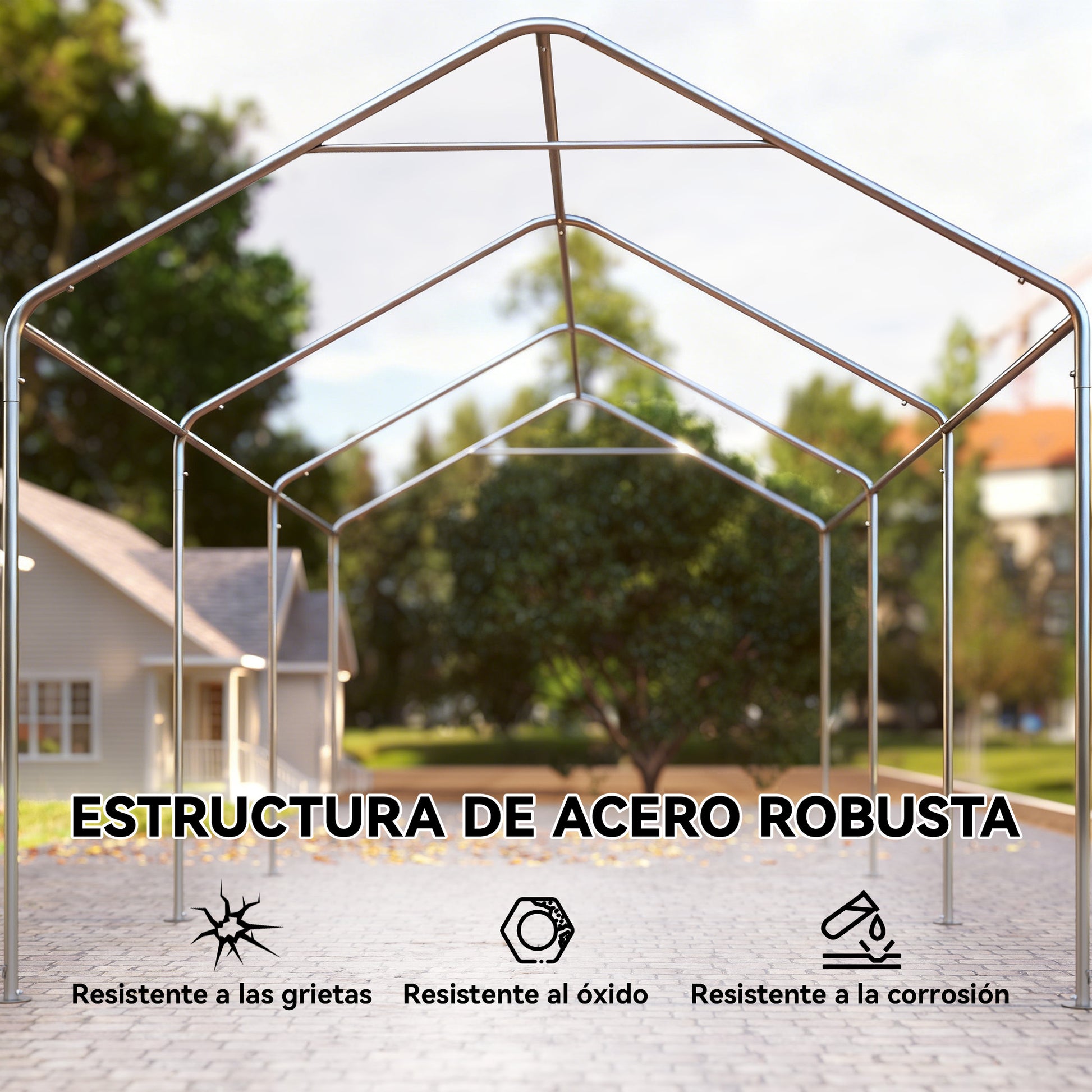 Outsunny Carpa Garaje Portátil 3x6 m, Garaje Exterior para Coche Impermeable con Paredes Laterales Desmontables, Anti-UV, 2 Puertas Enrollables, Cobertizo para Herramientas de Jardín, Gris Oscuro