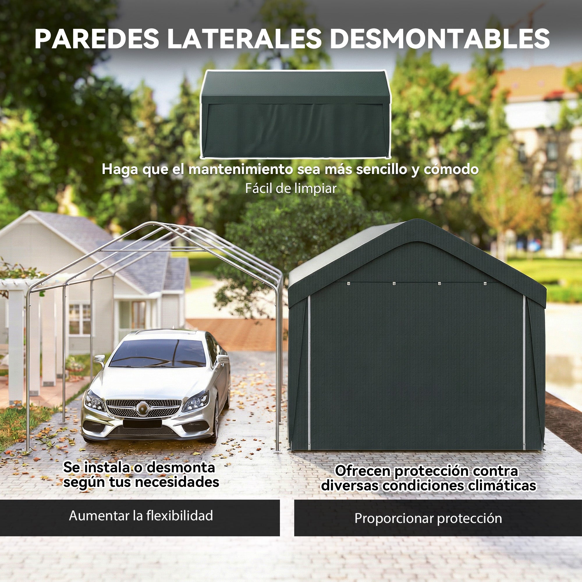 Outsunny Carpa Garaje Portátil 3x6 m, Garaje Exterior para Coche Impermeable con Paredes Laterales Desmontables, Anti-UV, 2 Puertas Enrollables, Cobertizo para Herramientas de Jardín, Gris Oscuro