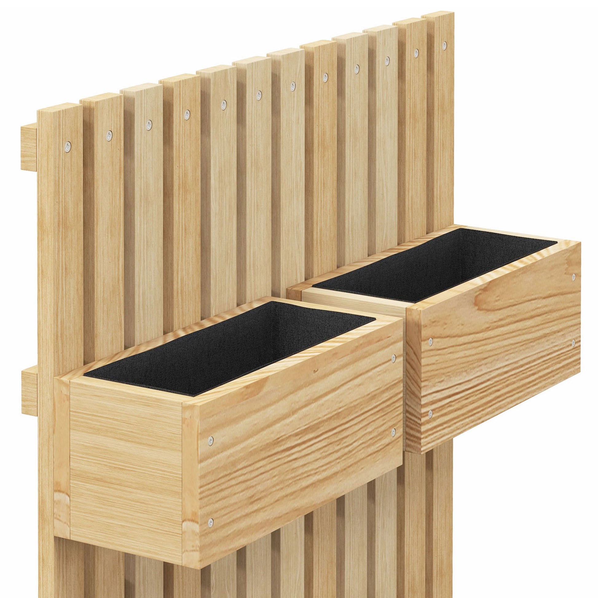 Outsunny Jardinera de Pared con Enrejado, Jardinera Exterior Grande de Madera con 5 Macetas Móviles, Tela no tejida y Orificios de Drenaje, para Exterior, Jardín, Terraza, Patio, 60x16x100 cm, Natural