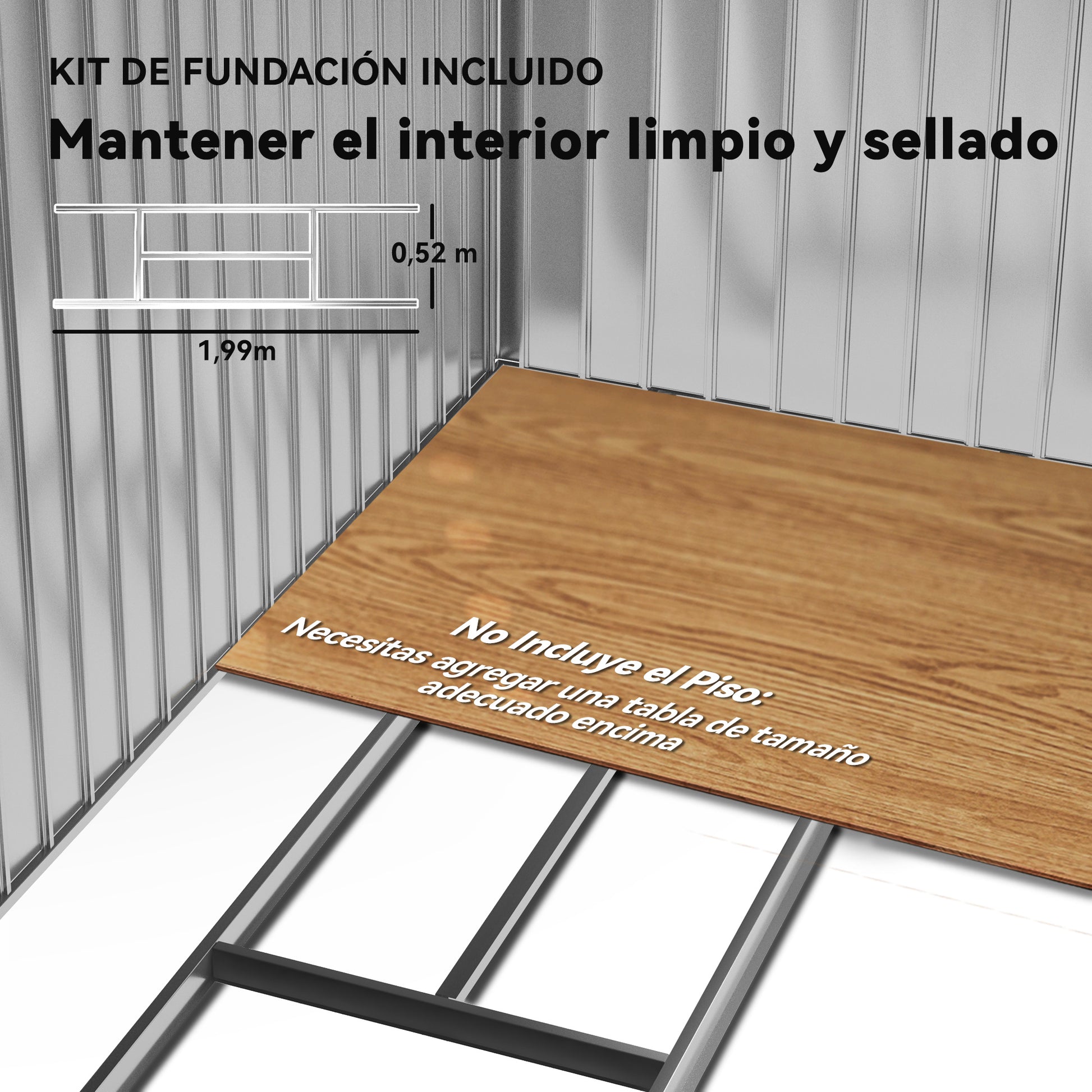 Outsunny Caseta de Jardín Exterior, 2,5 m² 213x130x185 cm, Cobertizo de Jardín Exterior Metálico con 2 Puertas Correderas, Base Refuerzo (Suelo NO Incluido) y 4 Ventanas, Verde Claro