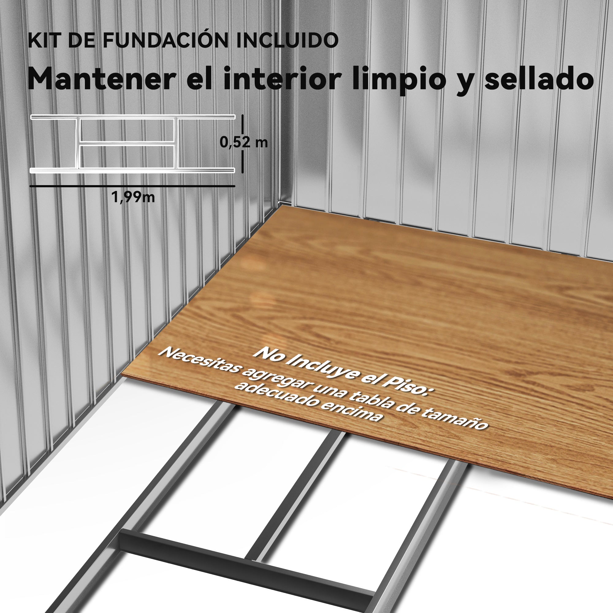 Outsunny Caseta de Jardín Exterior, 2,5 m² 213x130x185 cm, Cobertizo de Jardín Exterior Metálico con 2 Puertas Correderas, Base Refuerzo (Suelo NO Incluido) y 4 Ventanas, Verde Claro
