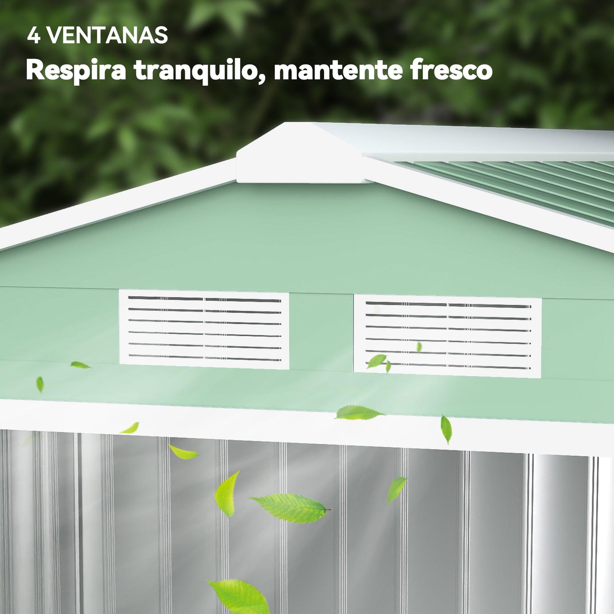 Outsunny Caseta de Jardín Exterior, 2,5 m² 213x130x185 cm, Cobertizo de Jardín Exterior Metálico con 2 Puertas Correderas, Base Refuerzo (Suelo NO Incluido) y 4 Ventanas, Verde Claro
