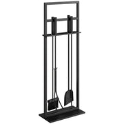 Outsunny Juego Utensilios Chimenea de 5 Piezas, Juego de Accesorios para Chimenea de Metal con Cepillo, Pala, 1 Par de Pinzas, Atizador y Soporte, 28x15x76 cm, Negro