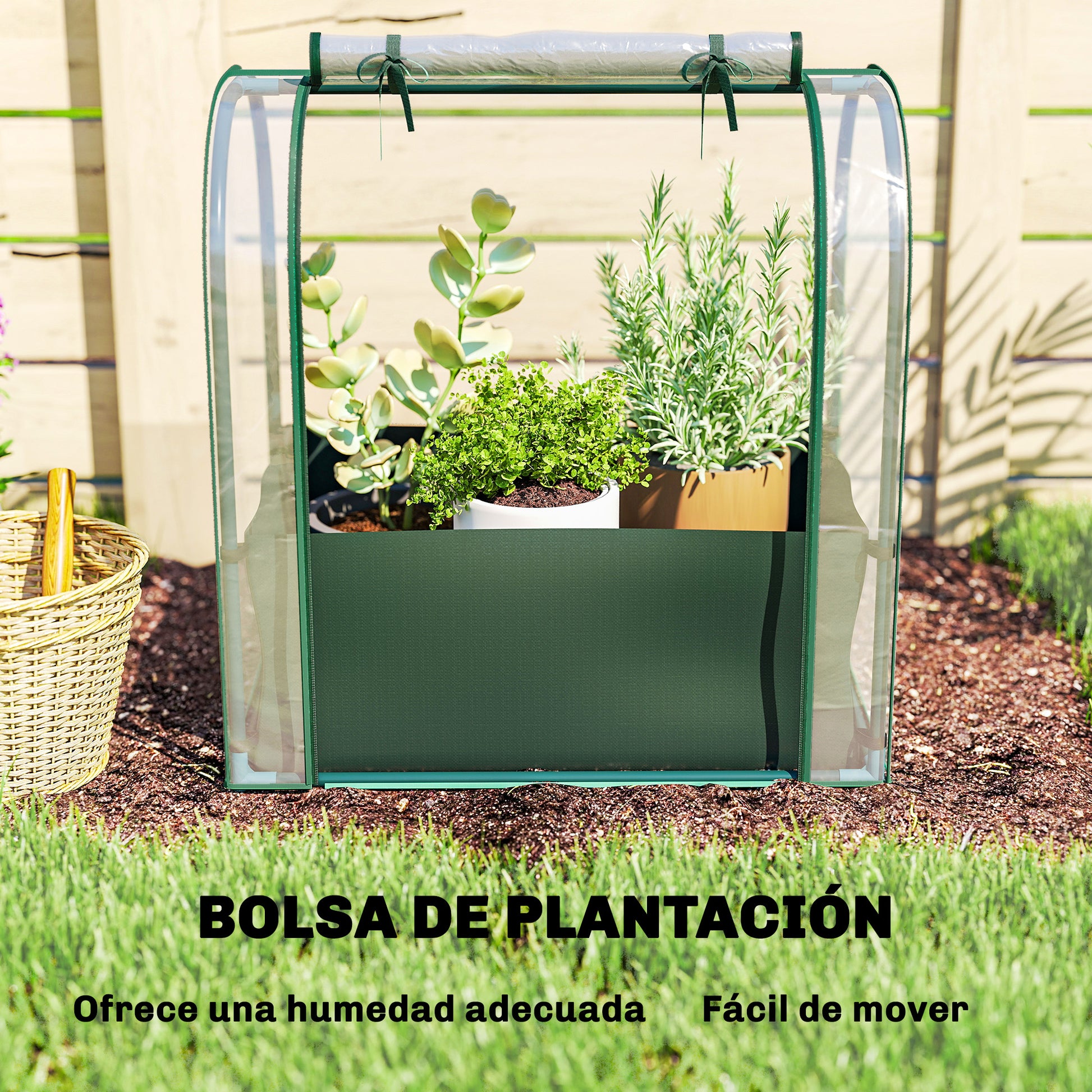 Outsunny Mini Invernadero con Bolsa para Plantar, 68x50x70 cm, Invernadero Pequeño Portátil para Interior y Exterior con Puerta Enrollable, Marco Acero, Impermeable, para Jardín, Balcón o Patio, Verde