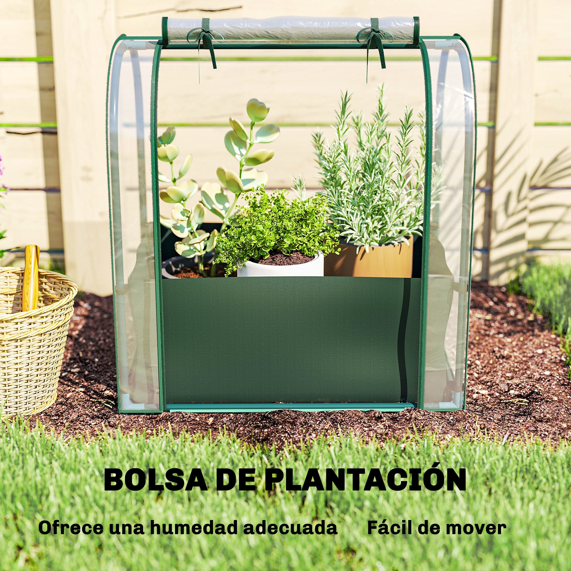 Outsunny Mini Invernadero con Bolsa para Plantar, 68x50x70 cm, Invernadero Pequeño Portátil para Interior y Exterior con Puerta Enrollable, Marco Acero, Impermeable, para Jardín, Balcón o Patio, Verde