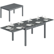 Outsunny Mesa de Jardín Extensible 135/270x90 cm, Mesa de Comedor Exterior Extensible Rectangular de Aluminio, con Superficie de Lamas para 6-10 Personas, para Patio, Terraza, Gris Oscuro