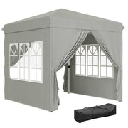 Outsunny Carpa Plegable Pop-up Gazebo 2,5x2,5 m Cenador Plegable con 4 Paredes Laterales Anti-UV y Bolsa de Transporte para Camping Fiestas, Gris