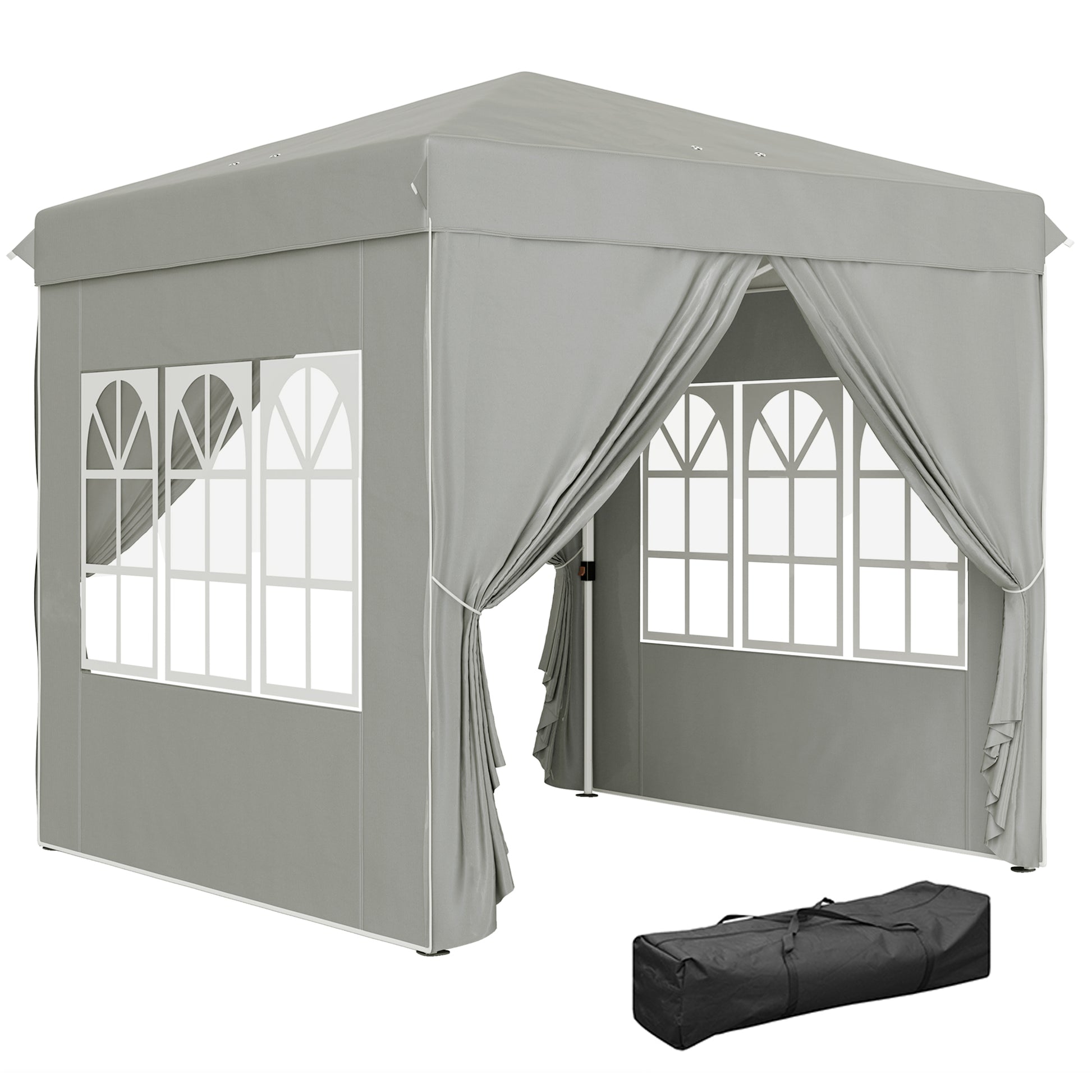 Outsunny Carpa Plegable Pop-up Gazebo 2,5x2,5 m Cenador Plegable con 4 Paredes Laterales Anti-UV y Bolsa de Transporte para Camping Fiestas, Gris