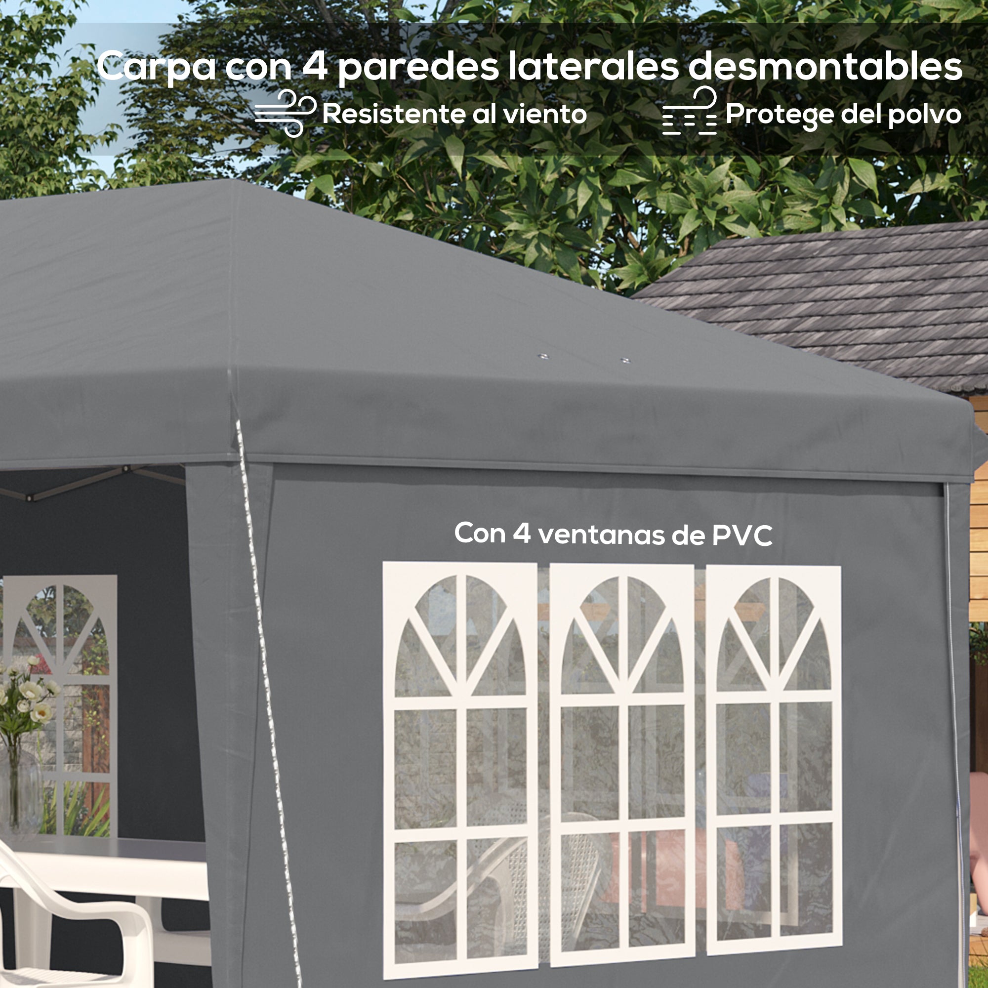 Outsunny Carpa Plegable 6x3 m, Pop-up, con 4 Laterales Desmontables, Cenador de Jardín con 4 Ventanas Visibles y Bolsa de Transporte, Impermeable, Anti-UV, Gazebo para Camping, Fiestas, Exterior, Gris