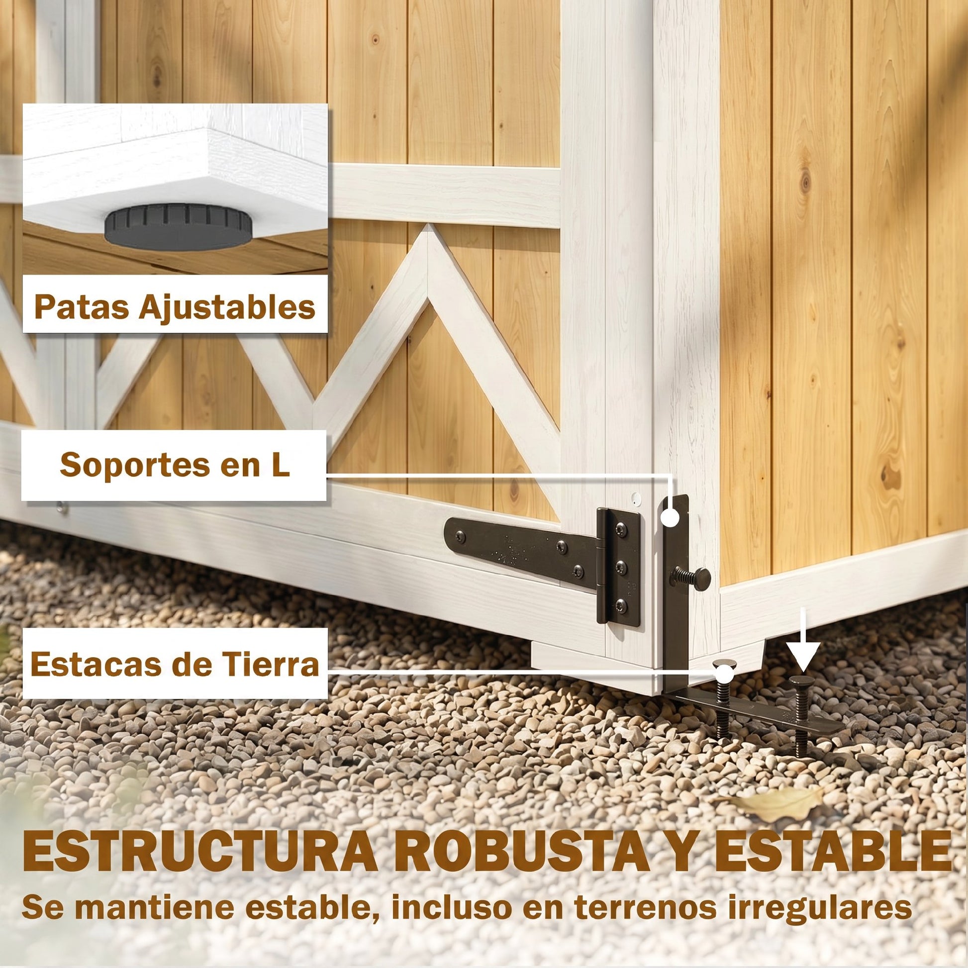 Outsunny Caseta de Jardín de Madera 105x55x179 cm Cobertizo Jardín Exterior Impermeable Armario Exterior Herramientas con Puertas 4 Estantes Extraíbles Techo Metal Galvanizado Pies Ajustables Natural