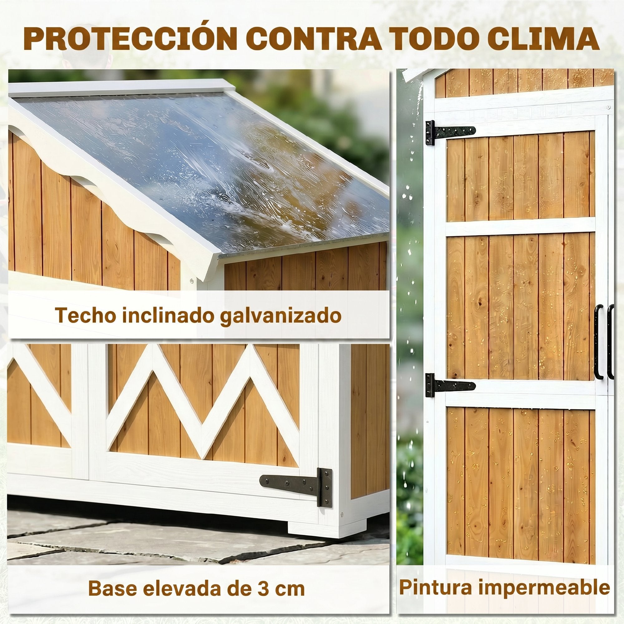Outsunny Caseta de Jardín de Madera 105x55x179 cm Cobertizo Jardín Exterior Impermeable Armario Exterior Herramientas con Puertas 4 Estantes Extraíbles Techo Metal Galvanizado Pies Ajustables Natural