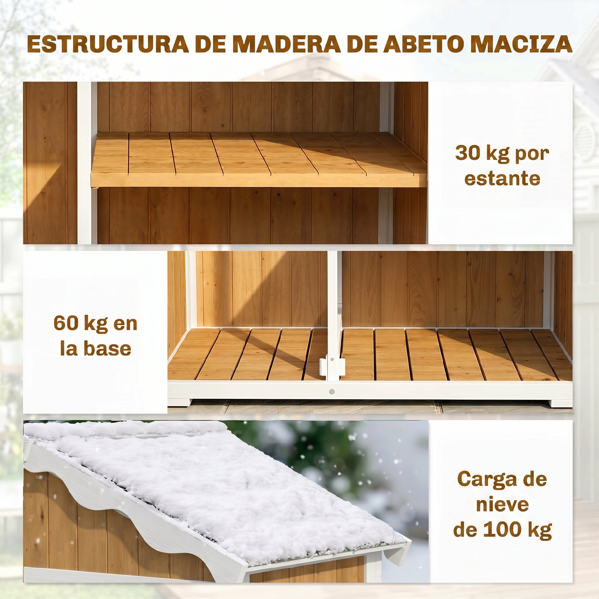 Outsunny Caseta de Jardín de Madera 105x55x179 cm Cobertizo Jardín Exterior Impermeable Armario Exterior Herramientas con Puertas 4 Estantes Extraíbles Techo Metal Galvanizado Pies Ajustables Natural