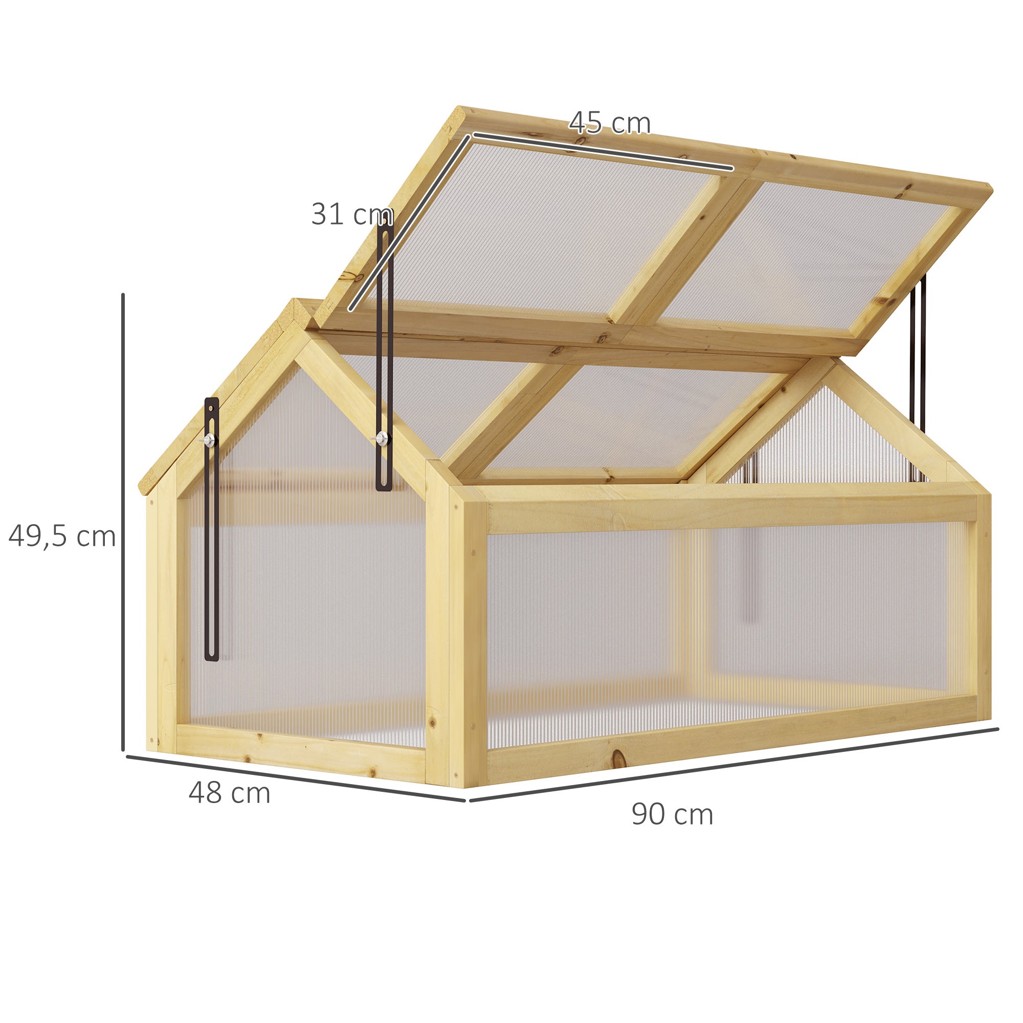 Outsunny Invernadero de Jardín con Paneles de Policarbonato Huerto Urbano de Jardín Vivero Casero con 4 Ventanas Abatibles para Cultivo Plantas Flores Terraza Exterior 90x48x49,5 cm Transparente