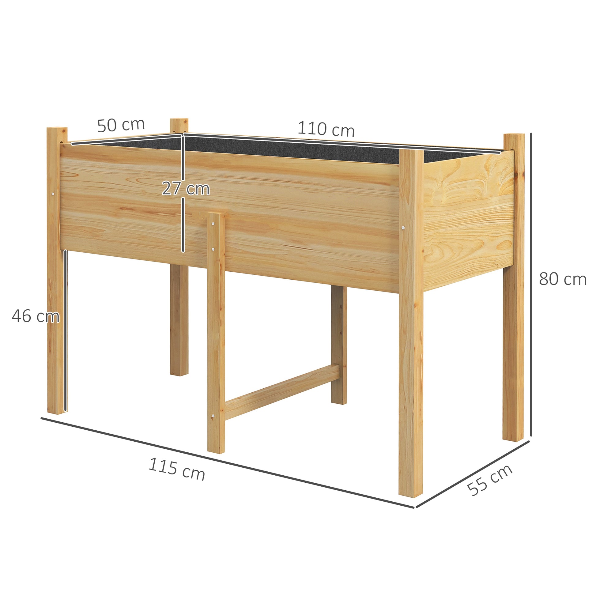 Outsunny Mesa de Cultivo de Madera Huerto Urbano Elevado 115x55x80 cm Jardinera de Cultivo con Tela no Tejida para Cultivo Plantas Flores Verduras Natural