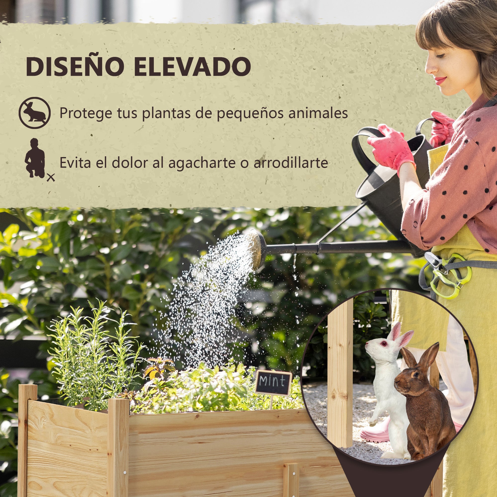 Outsunny Mesa de Cultivo de Madera Huerto Urbano Elevado 115x55x80 cm Jardinera de Cultivo con Tela no Tejida para Cultivo Plantas Flores Verduras Natural