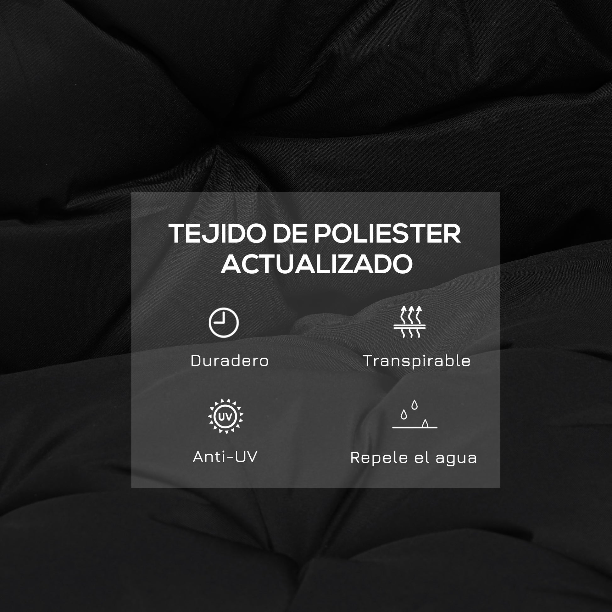 Outsunny Cojín para Banco con Respaldo Cojín de Palet de 2 Plazas Cojín de Columpio Cojín de Jardín con 6 Cordones de Fijación 100x98x8 cm Negro