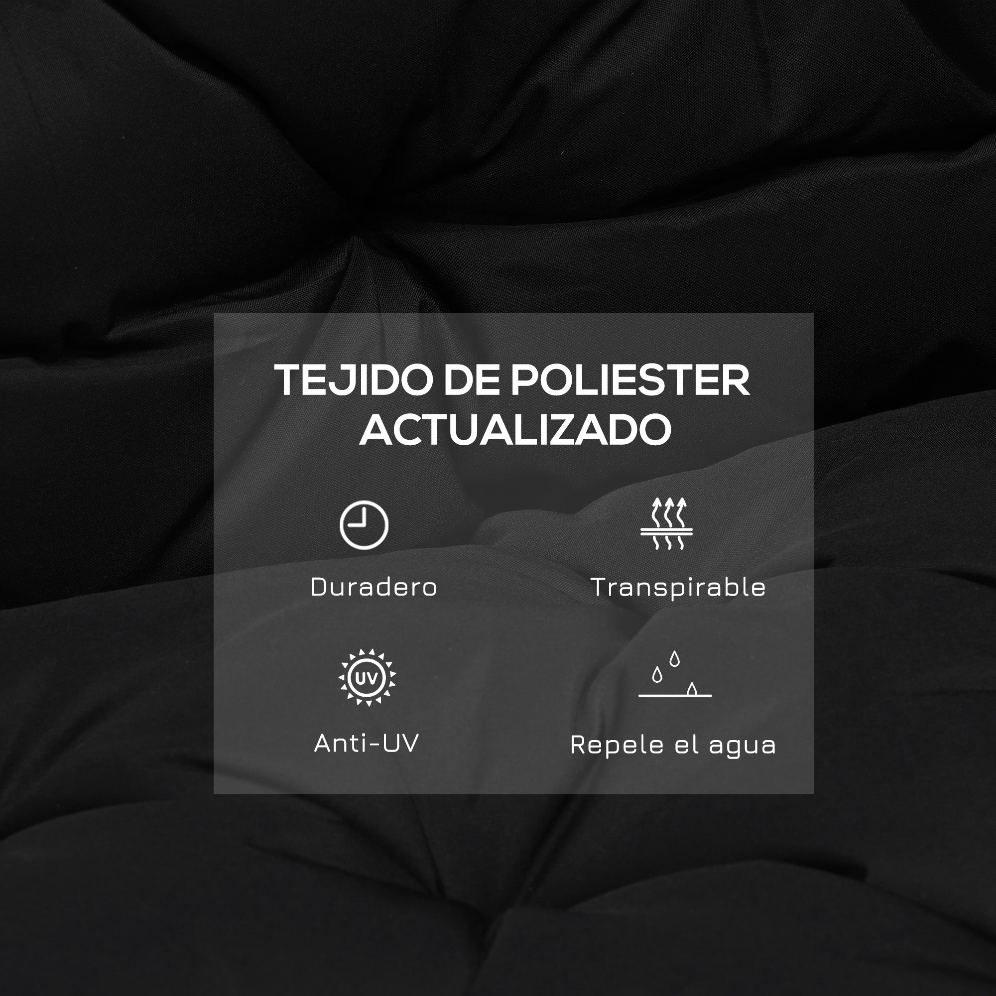 Outsunny Cojín para Banco con Respaldo Cojín de Palet de 2 Plazas Cojín de Columpio Cojín de Jardín con 6 Cordones de Fijación 100x98x8 cm Negro