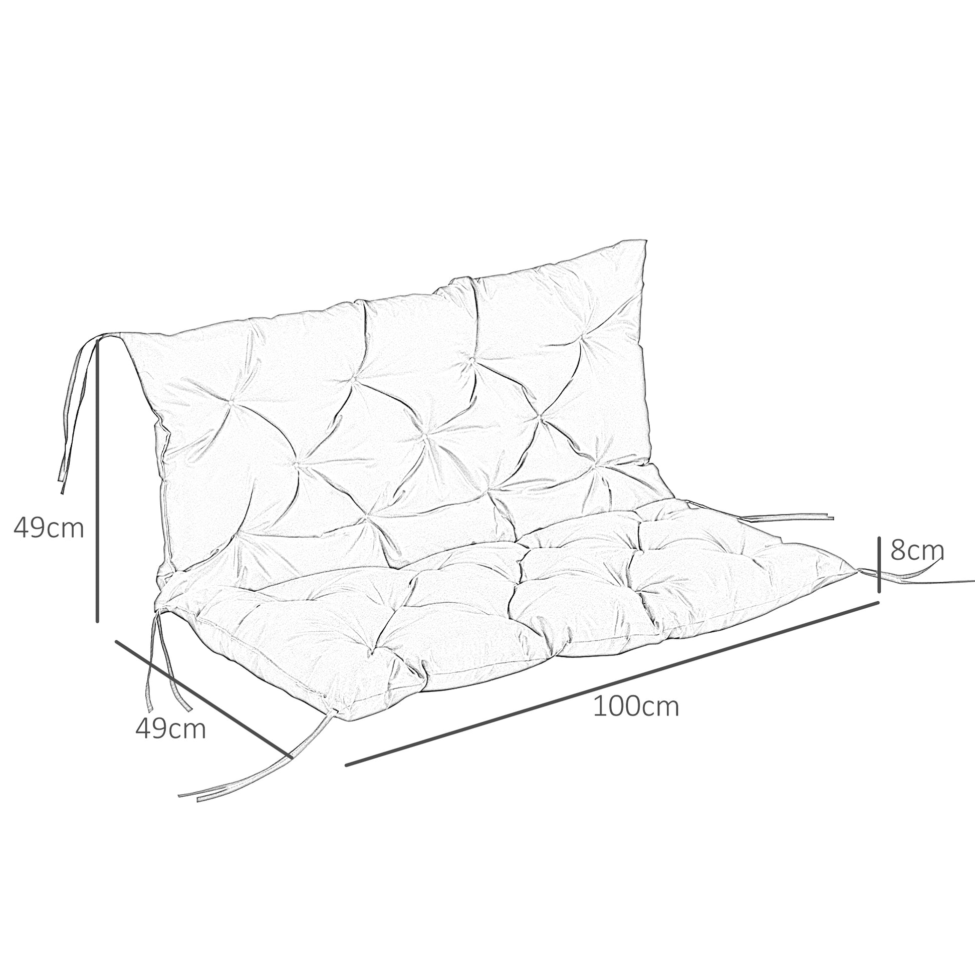 Outsunny Cojín para Banco con Respaldo Cojín de Palet de 2 Plazas Cojín de Columpio Cojín de Jardín con 6 Cordones de Fijación 100x98x8 cm Negro