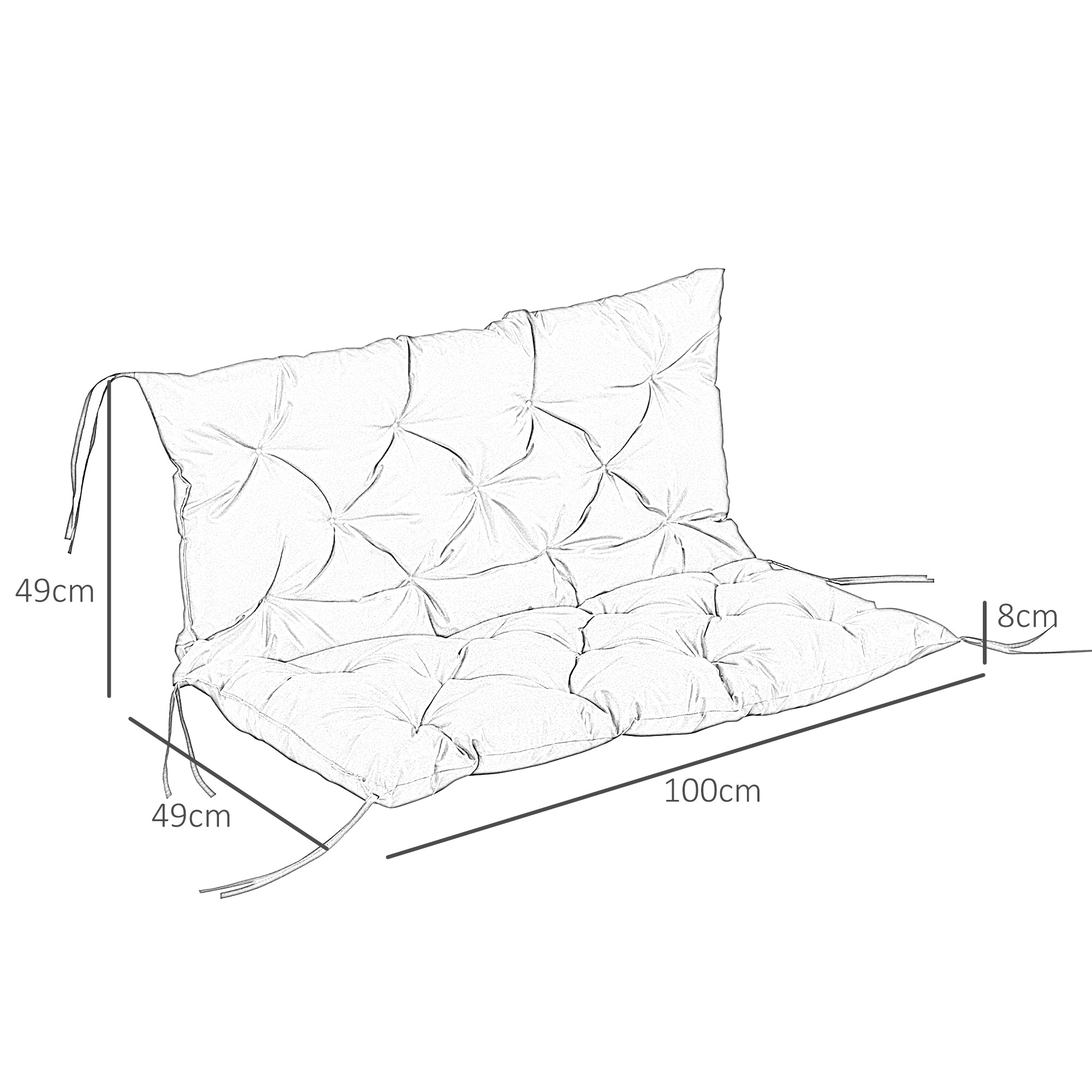 Outsunny Cojín para Banco con Respaldo Cojín de Palet de 2 Plazas Cojín de Columpio Cojín de Jardín con 6 Cordones de Fijación 100x98x8 cm Negro