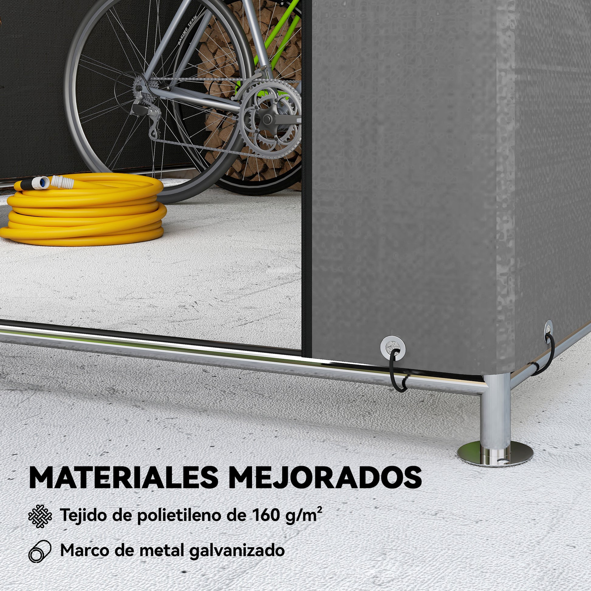 Outsunny Carpa de Jardín Exterior para Herramientas, Bicicletas, 2,4x2x2 m, Cobertizo Exterior con Marco Metal Galvanizado, Puerta Enrollable con Cremallera, Impermeable, UV30+, Garaje Portátil, Gris