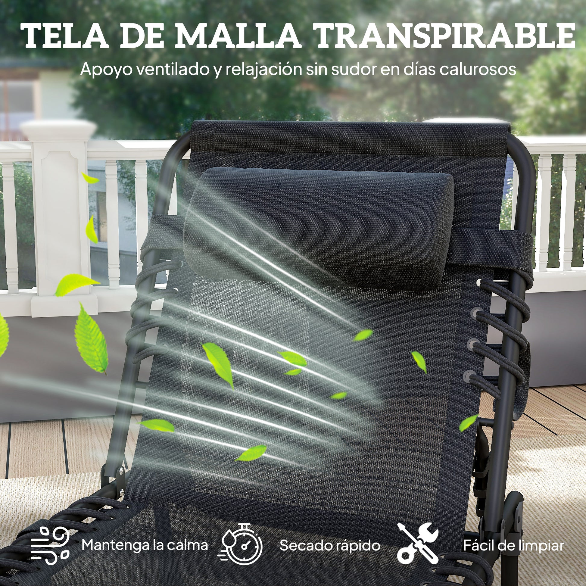Outsunny Tumbona Plegable, Tumbona Jardín Exterior Reclinable 5 Posiciones, con Reposacabezas Acolchado, Bolsillo Lateral y Estructura de Acero, para Terraza, Piscina, 189x58x30 cm, Negro