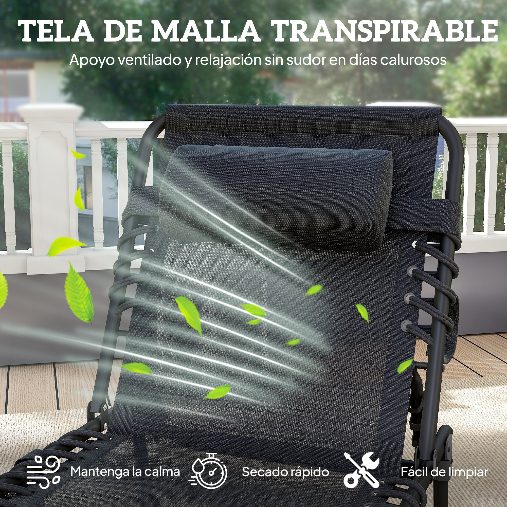 Outsunny Tumbona Plegable, Tumbona Jardín Exterior Reclinable 5 Posiciones, con Reposacabezas Acolchado, Bolsillo Lateral y Estructura de Acero, para Terraza, Piscina, 189x58x30 cm, Negro