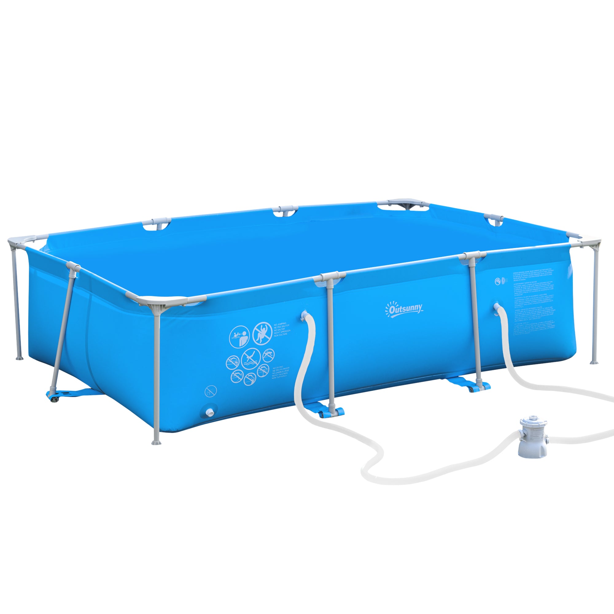 Outsunny Piscina Desmontable Tubular 292x190x75 cm con Depuradora de Cartucho 1200L/H Piscina Rectangular de Exterior para Adultos y Niños 3600L Azul
