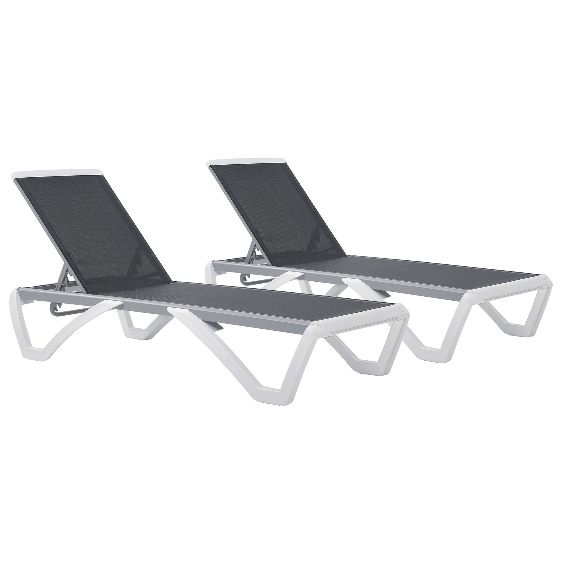 Outsunny Conjunto de 2 Tumbonas Reclinables de Aluminio Tumbonas de Jardín con Respaldo Ajustable en 5 Niveles y 2 Ruedas para Terraza Balcón Piscina 170x67,5x95 cm Gris y Blanco