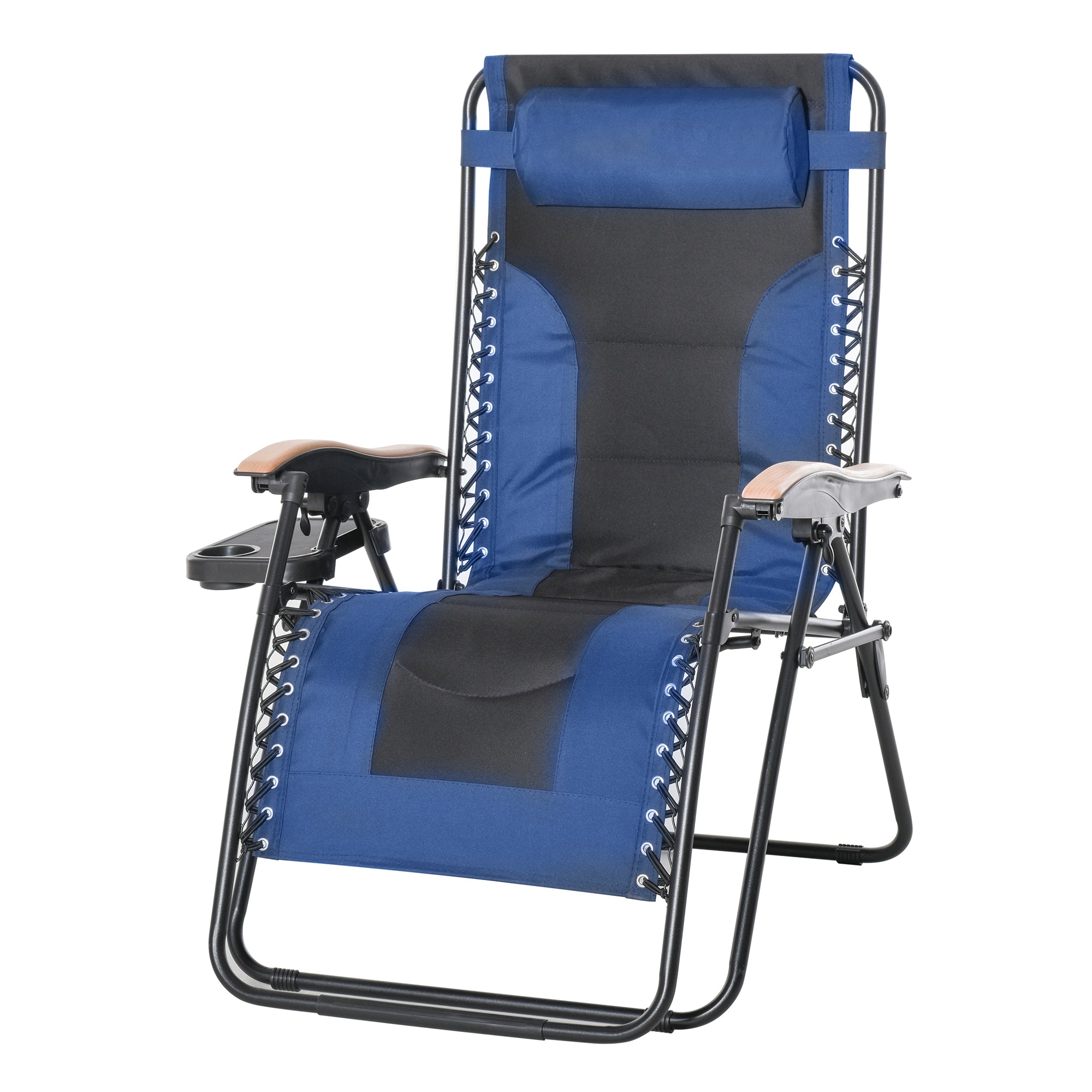Outsunny Tumbona Plegable y Reclinable de Acero con Portavasos Reposacabezas Extraíble y Reposabrazos para Exterior Jardín 90x75x110 cm Azul