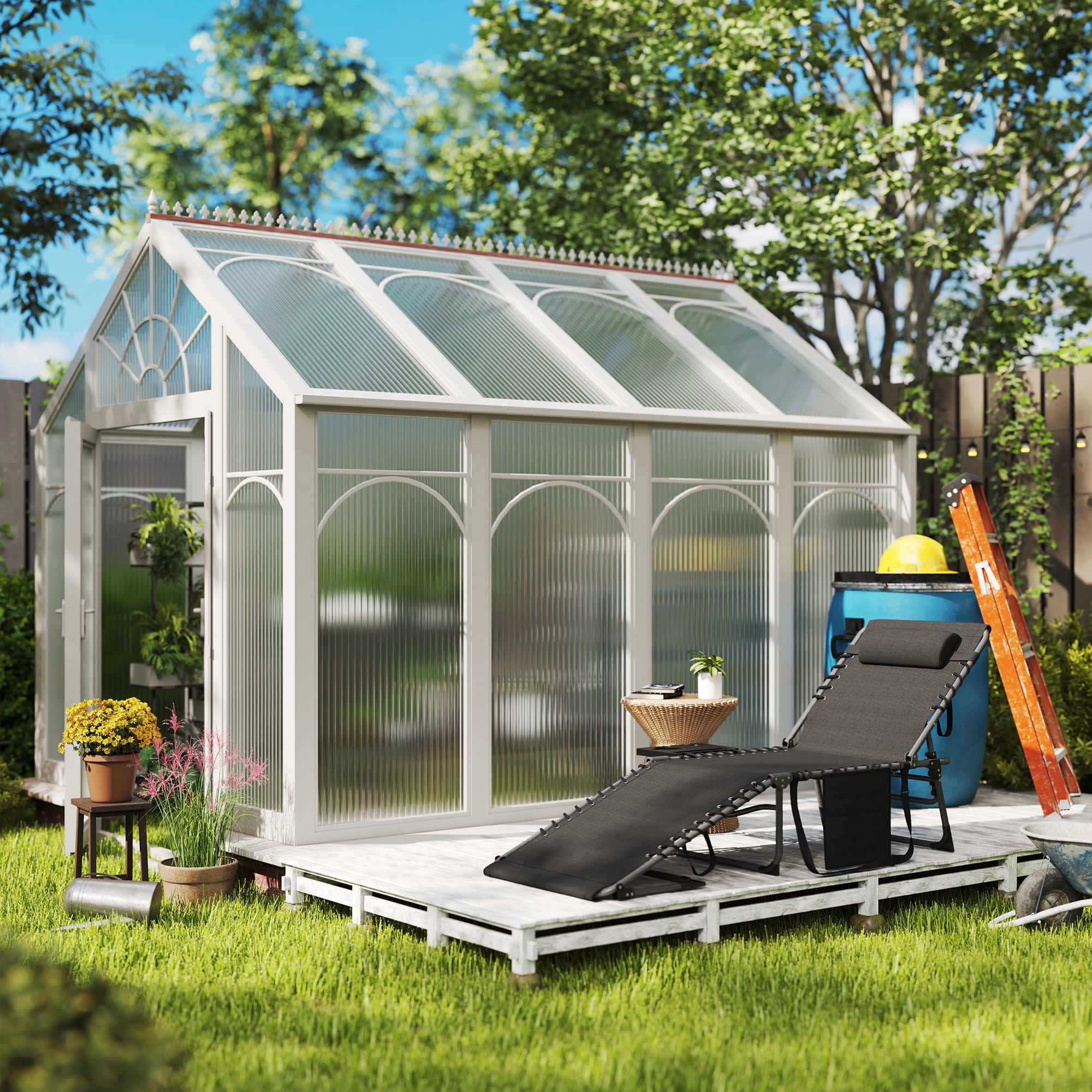 Outsunny Tumbona Plegable, Tumbona Jardín Exterior con Respaldo Ajustable, Reposacabezas, Bolsillo Lateral, Bandeja y Estructura de Acero, Carga 120 kg para Terraza Piscina Playa, 190x60x31 cm, Negro