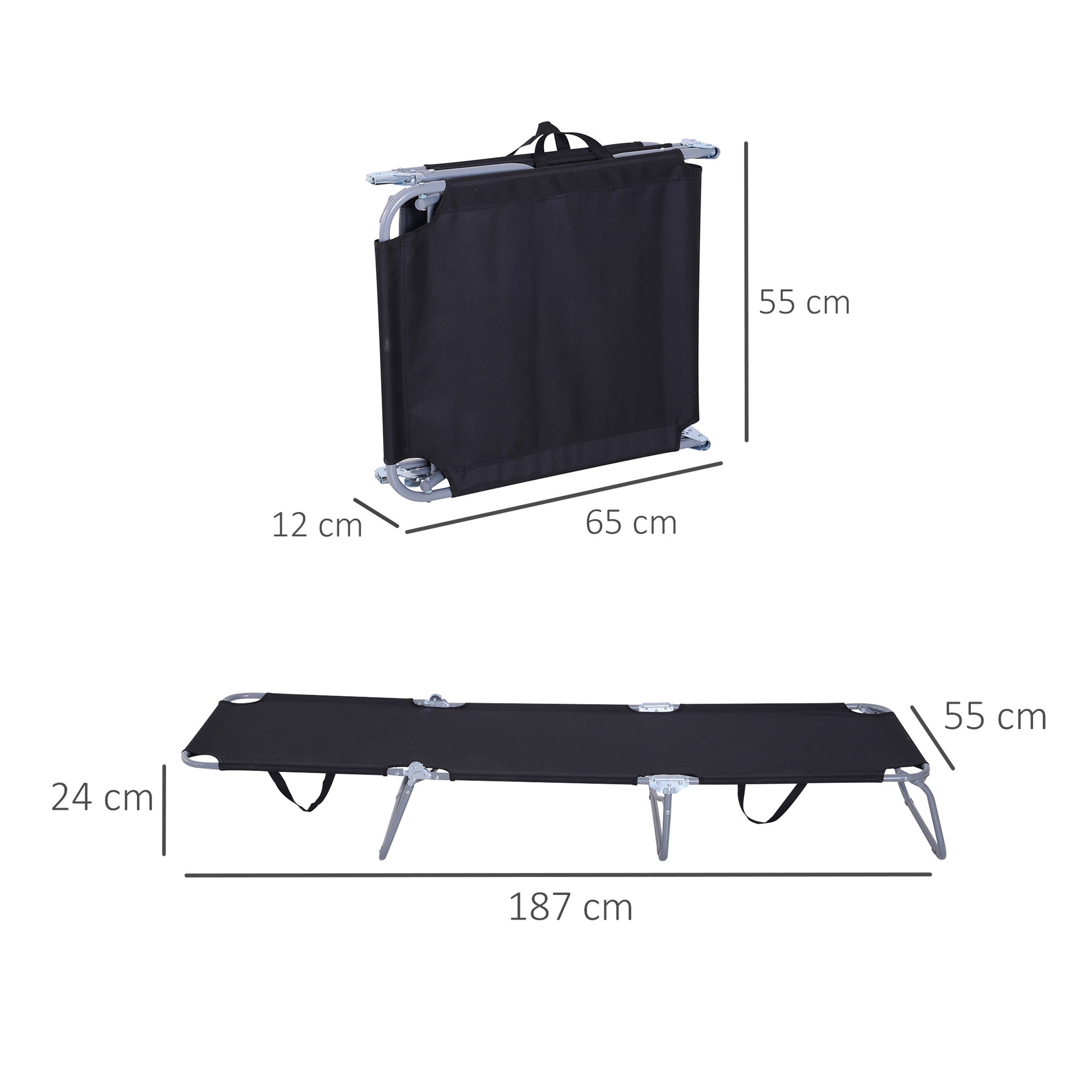 Outsunny Tumbona Plegable Tumbona Jardín Exterior con Respaldo Ajustable en 5 Posiciones y Estructura Metálica Carga 120 kg para Terraza Piscina Playa 187x55x24 cm Negro