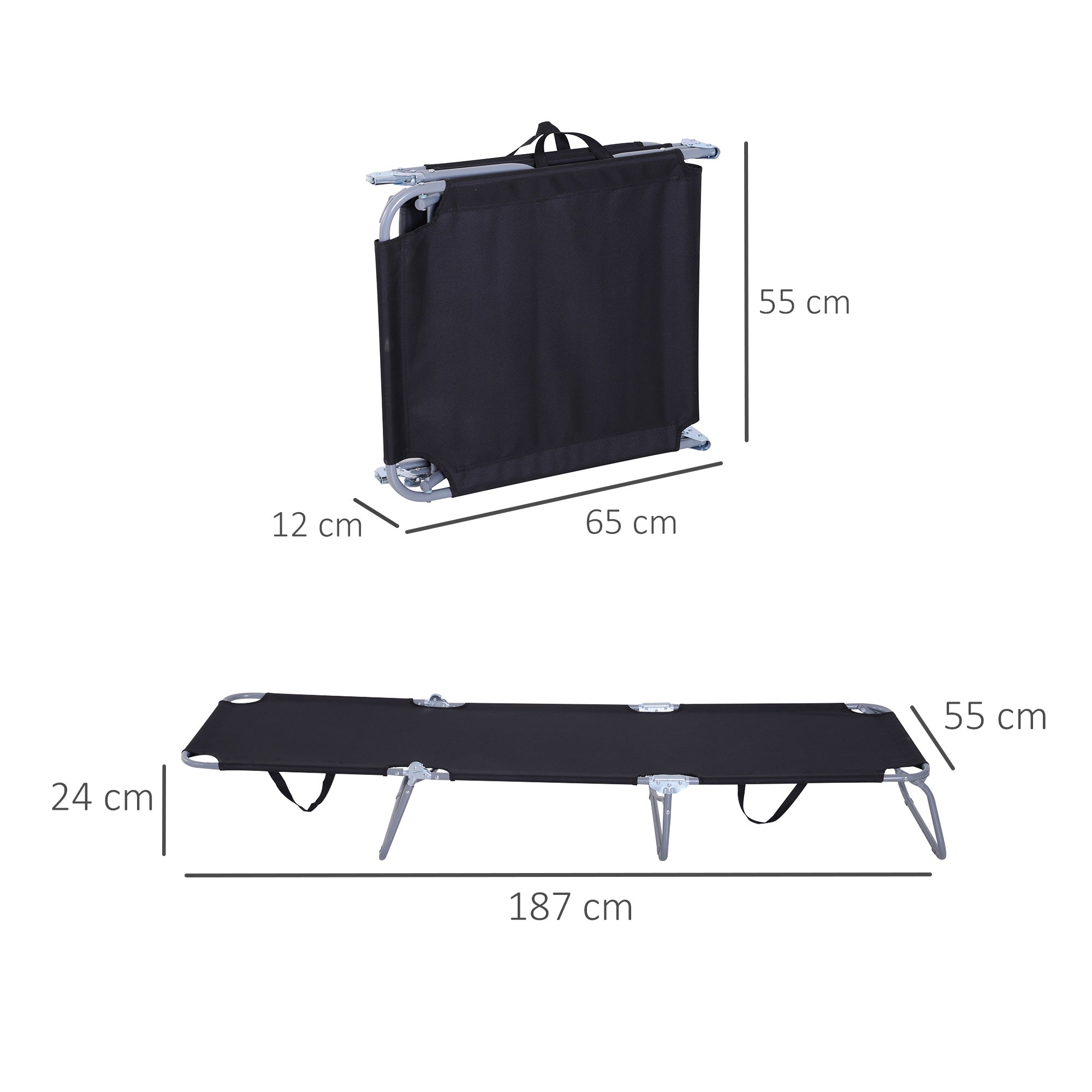 Outsunny Tumbona Plegable Tumbona Jardín Exterior con Respaldo Ajustable en 5 Posiciones y Estructura Metálica Carga 120 kg para Terraza Piscina Playa 187x55x24 cm Negro