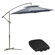 Outsunny Conjunto de Sombrilla Incluye 1 Sombrilla de Jardín Ø267x265 cm y 1 Base de Sombrilla Rellenable de Agua 60 kg Arena 68 kg o Mixto 75 kg Gris y Negro