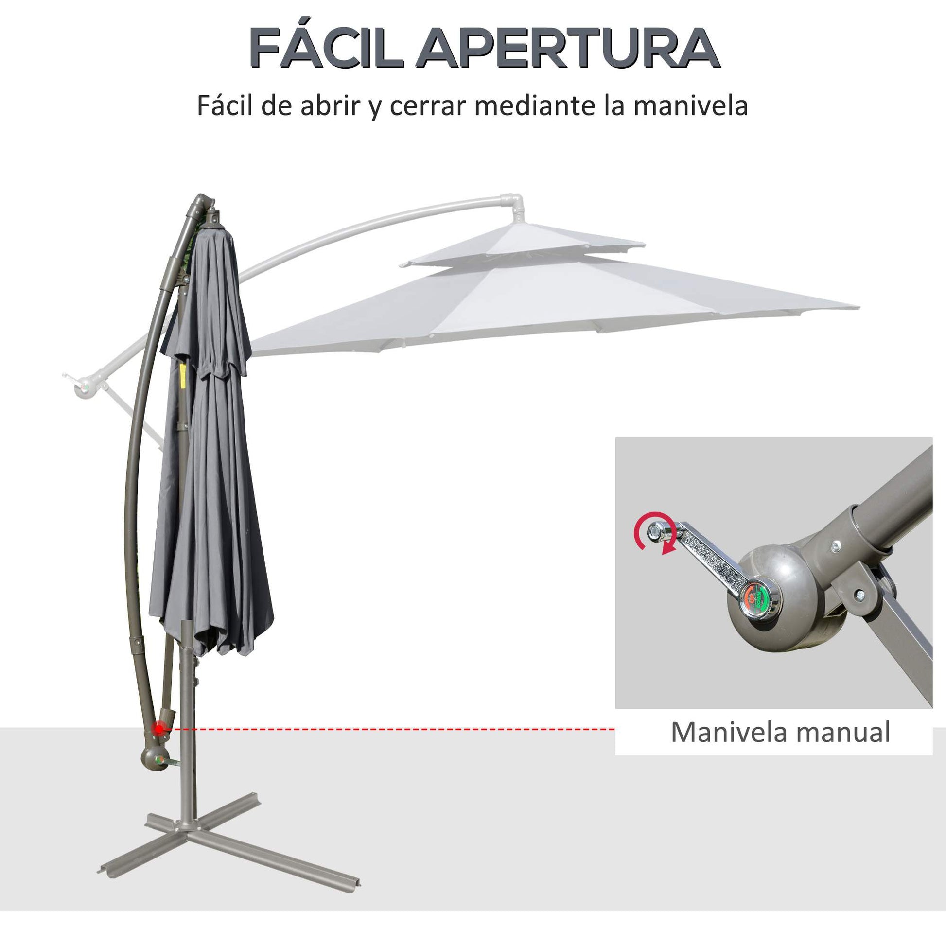 Outsunny Conjunto de Sombrilla Incluye 1 Sombrilla de Jardín Ø267x265 cm y 1 Base de Sombrilla Rellenable de Agua 60 kg Arena 68 kg o Mixto 75 kg Gris y Negro