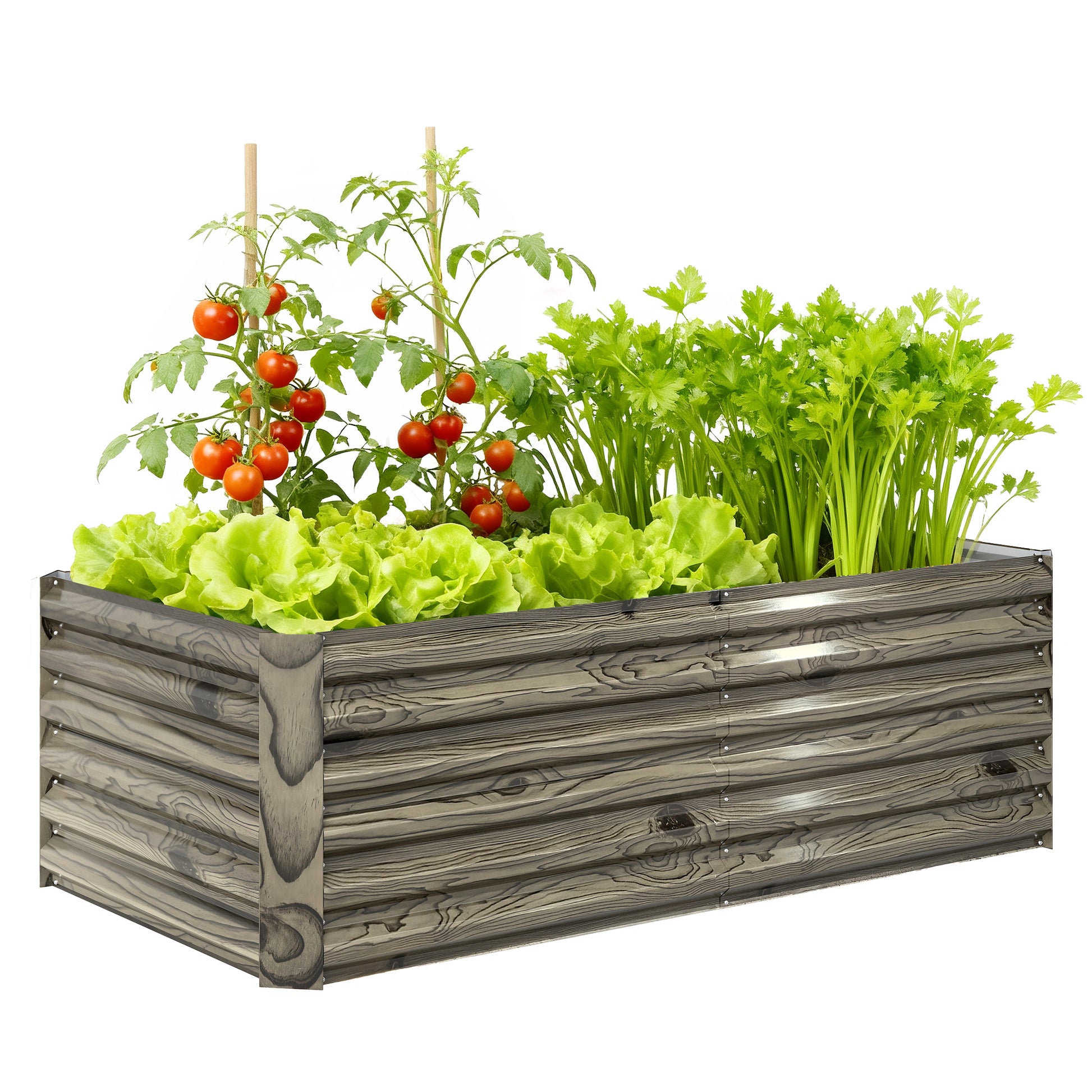 Outsunny Jardinera Exterior Grande Rectangular de Acero Galvanizado, Huerto Urbano para Cultivar Plantas, Macetero Grande Exterior con Base Abierta, Resistente a la Intemperie, 180x90x57,5 cm, Natural