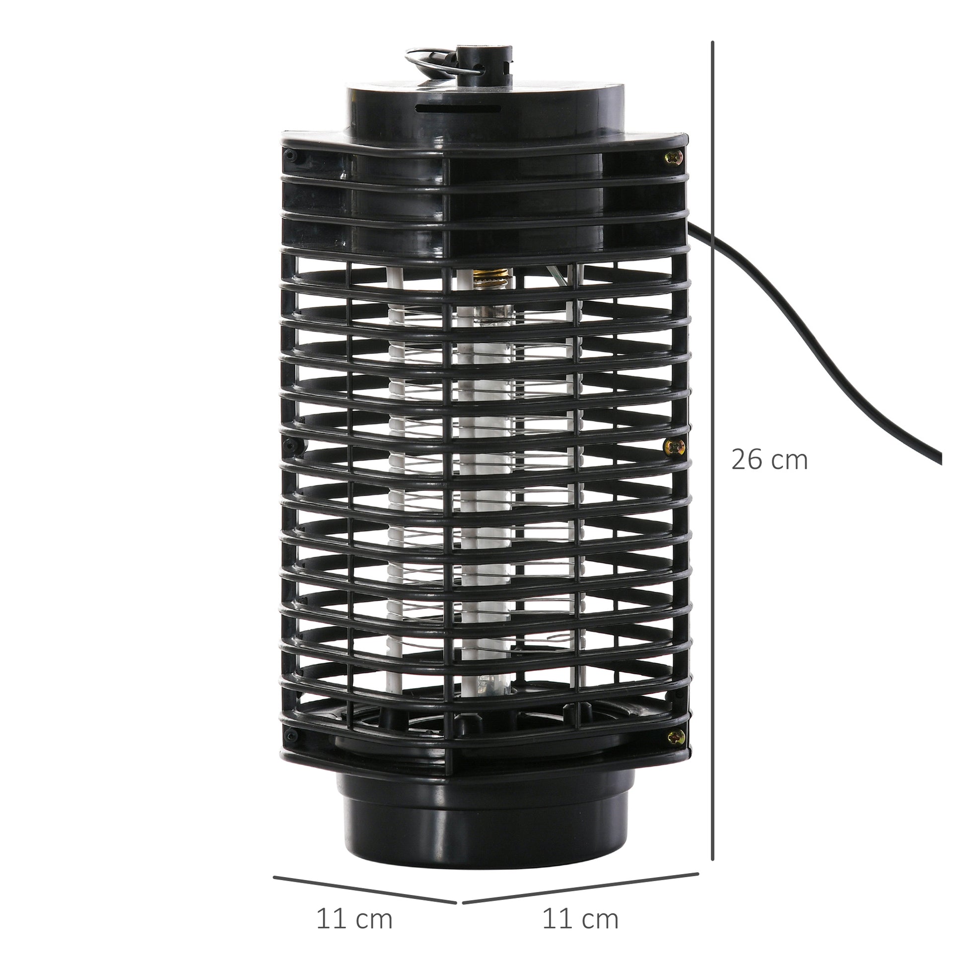 Outsunny Lámpara Antimosquitos Eléctrico 3W Mata Mosquitos Eléctrico Matamoscas Interior UV Efecto 30 m² para Jardín Terraza Patio 11x11x26 cm Negro
