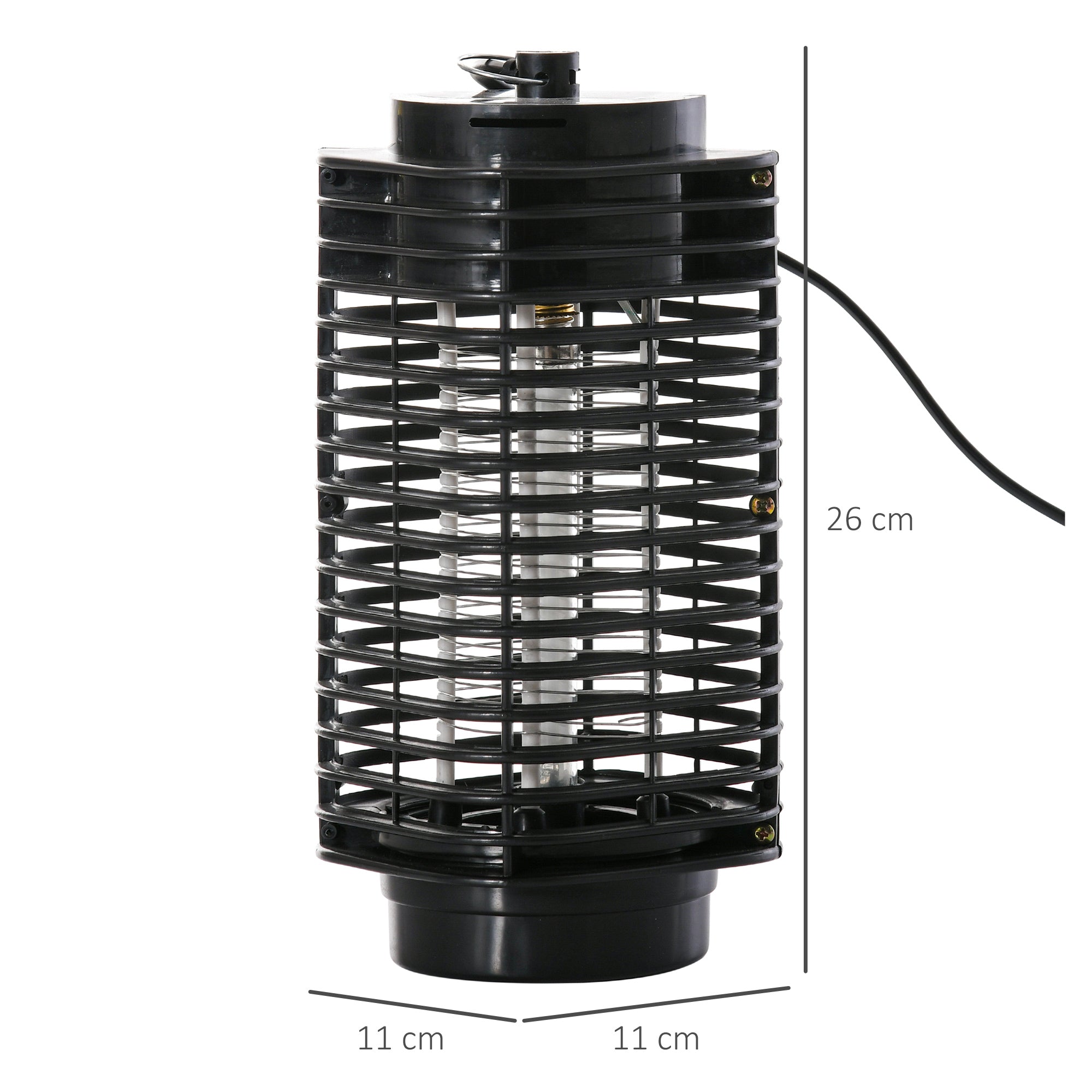 Outsunny Lámpara Antimosquitos Eléctrico 3W Mata Mosquitos Eléctrico Matamoscas Interior UV Efecto 30 m² para Jardín Terraza Patio 11x11x26 cm Negro