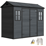 Outsunny Caseta de Jardín Exterior 2,77 m², 244x131x201 cm, Cobertizo de Jardín Exterior de Plástico con Suelo, Puertas con Pestillo, Ventanas y Ventilación para Almacenaje Herramientas, Gris Oscuro