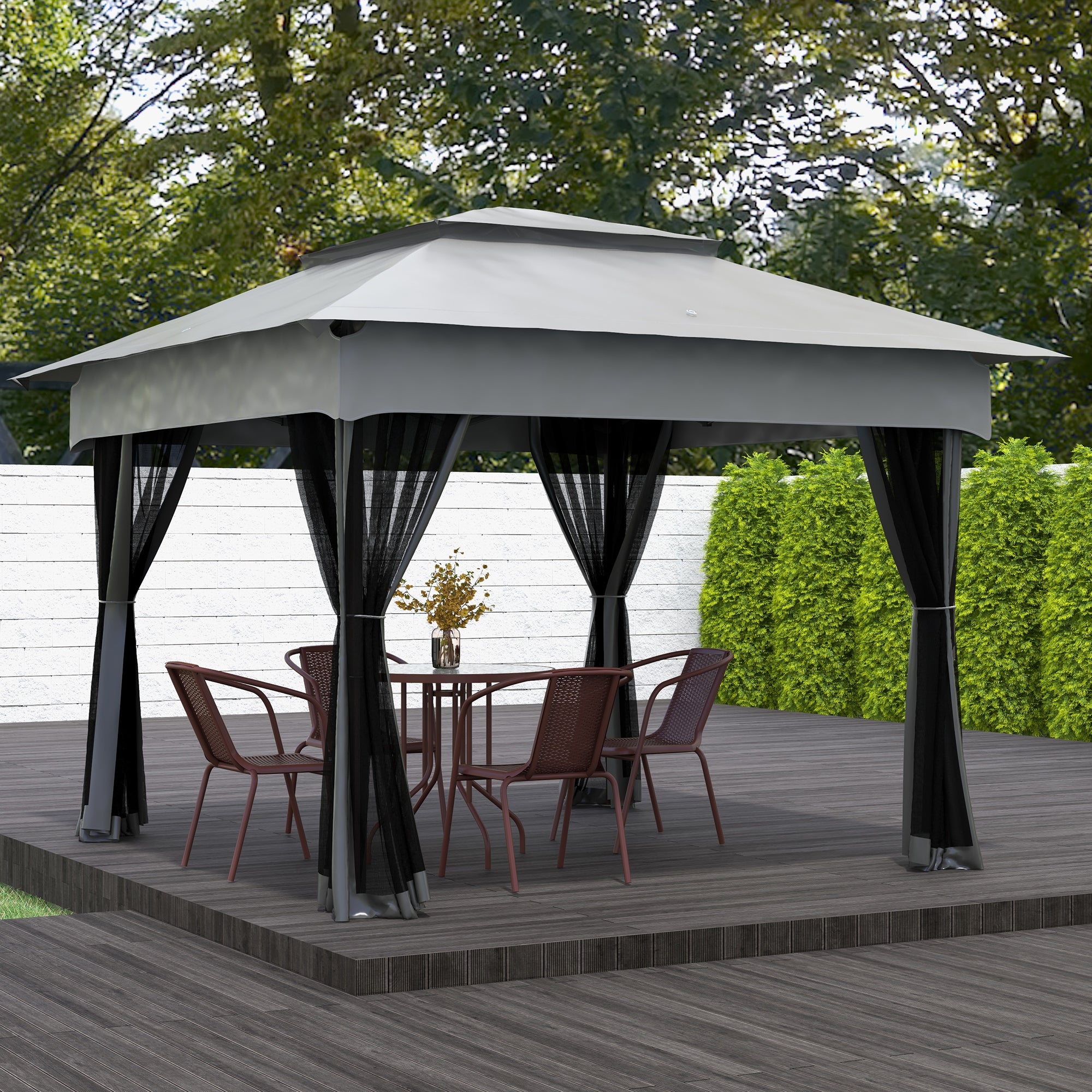 Outsunny Carpa Plegable Gazebo 3,3x3,3 m Cenador Plegable con 4 Paredes Laterales de Malla Anti-UV y Bolsa de Transporte para Camping Fiestas Gris Claro