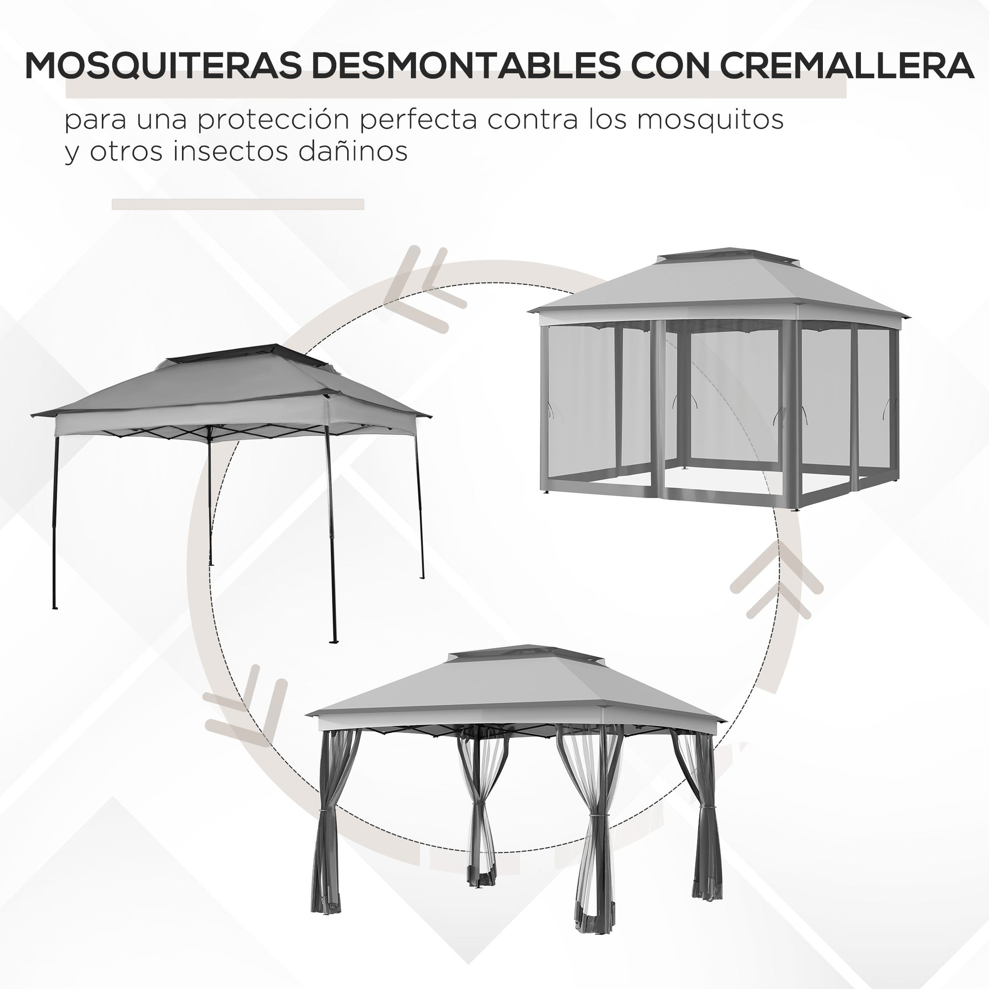 Outsunny Carpa Plegable Gazebo 3,3x3,3 m Cenador Plegable con 4 Paredes Laterales de Malla Anti-UV y Bolsa de Transporte para Camping Fiestas Gris Claro